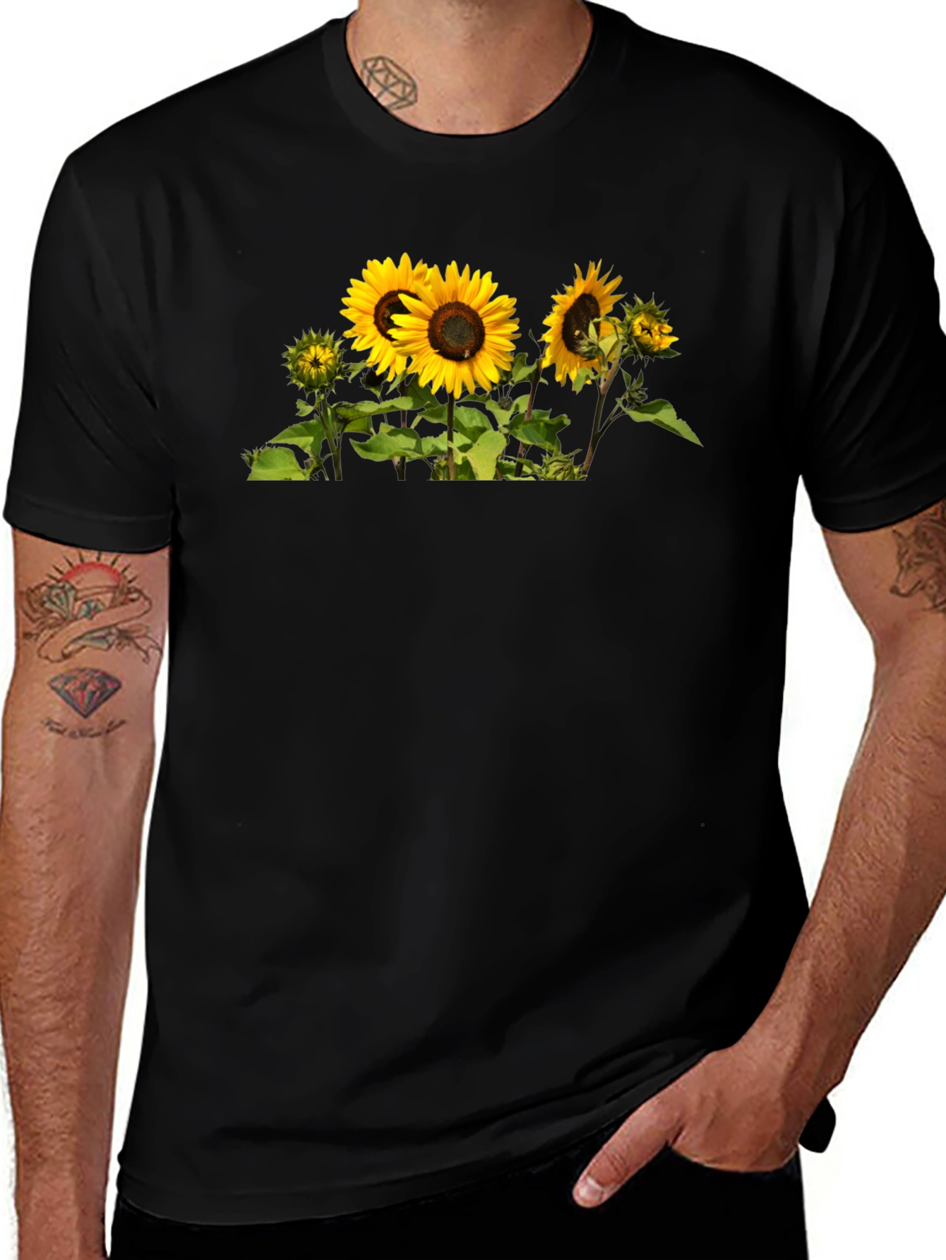 Sunflower Graphic Tee - Mens Black Cotton T-Shirt