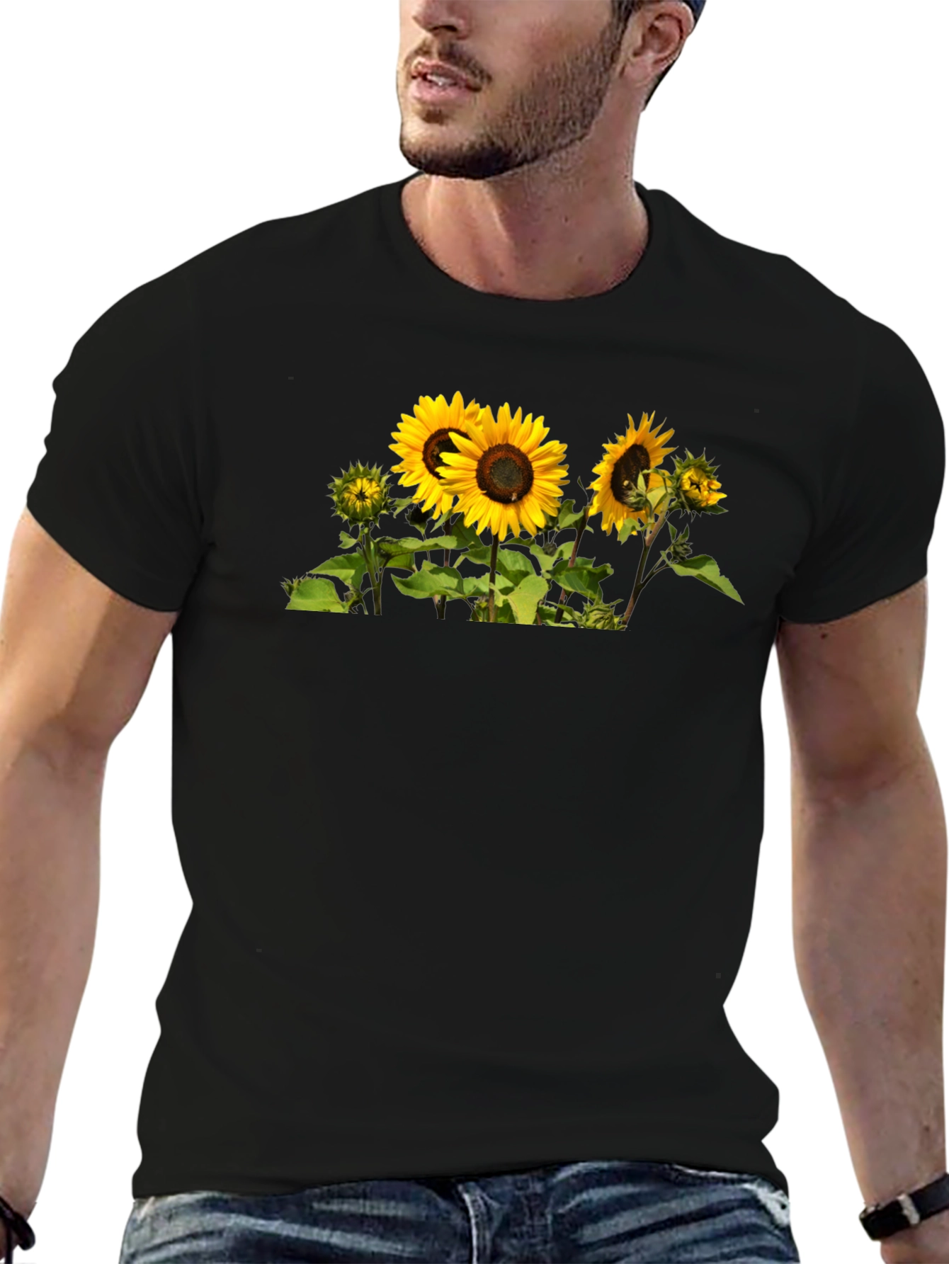 Sunflower Graphic Tee - Mens Black Cotton T-Shirt