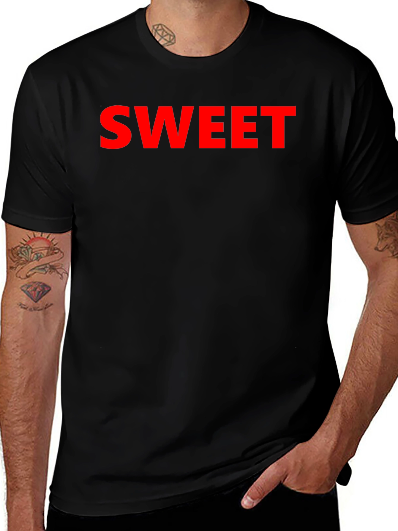 Sweet Red Text Graphic Black T-Shirt