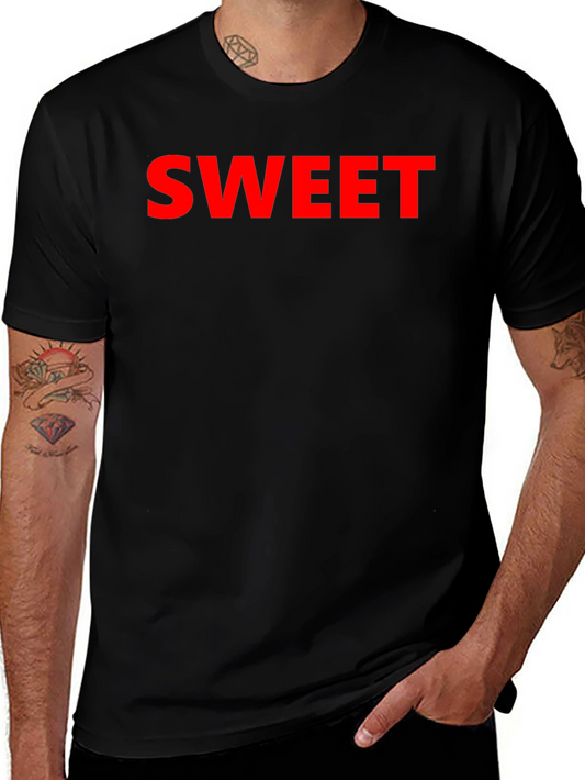 Sweet Red Text Graphic Black T-Shirt