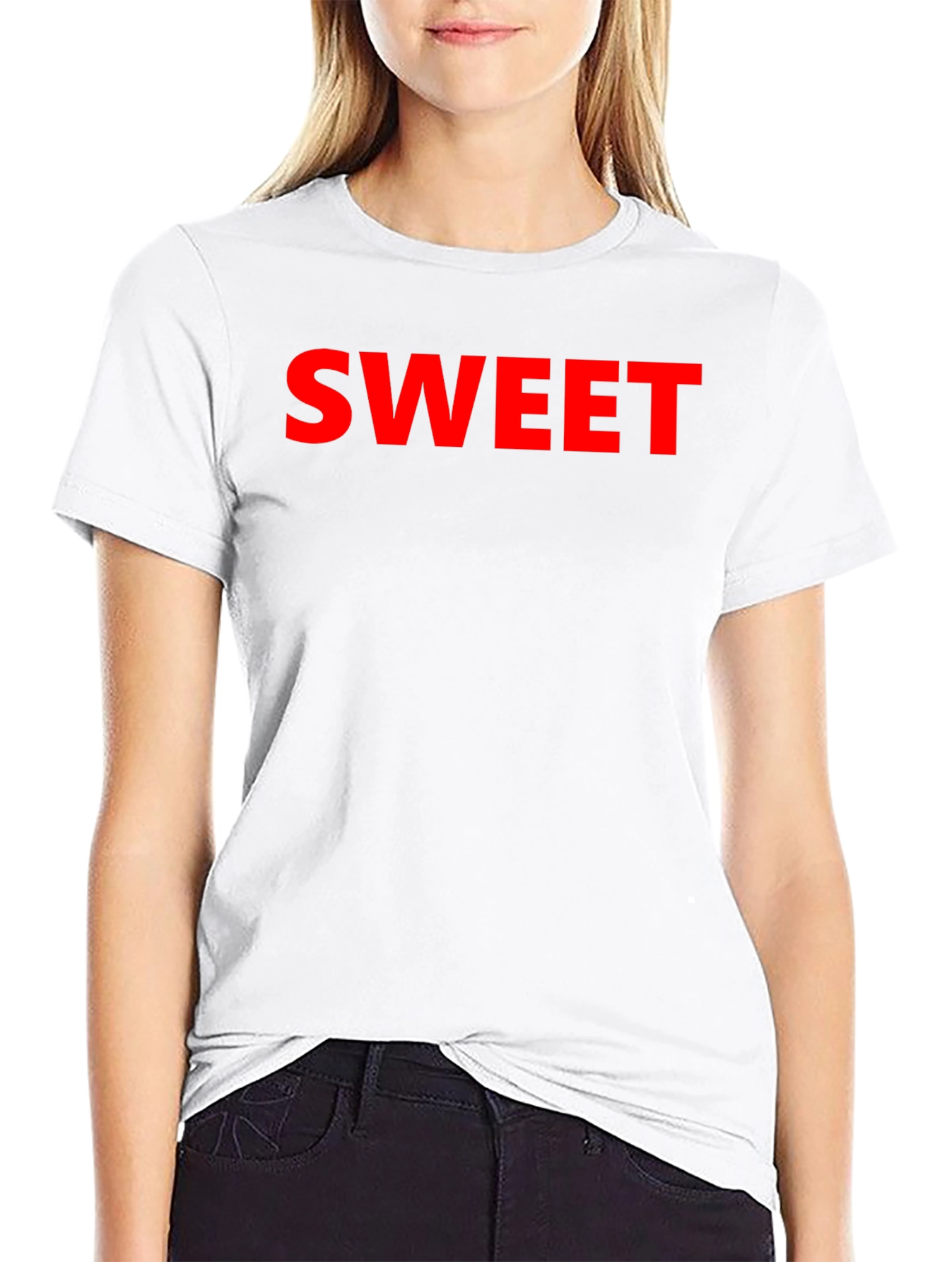 Sweet Red Text Graphic Black T-Shirt