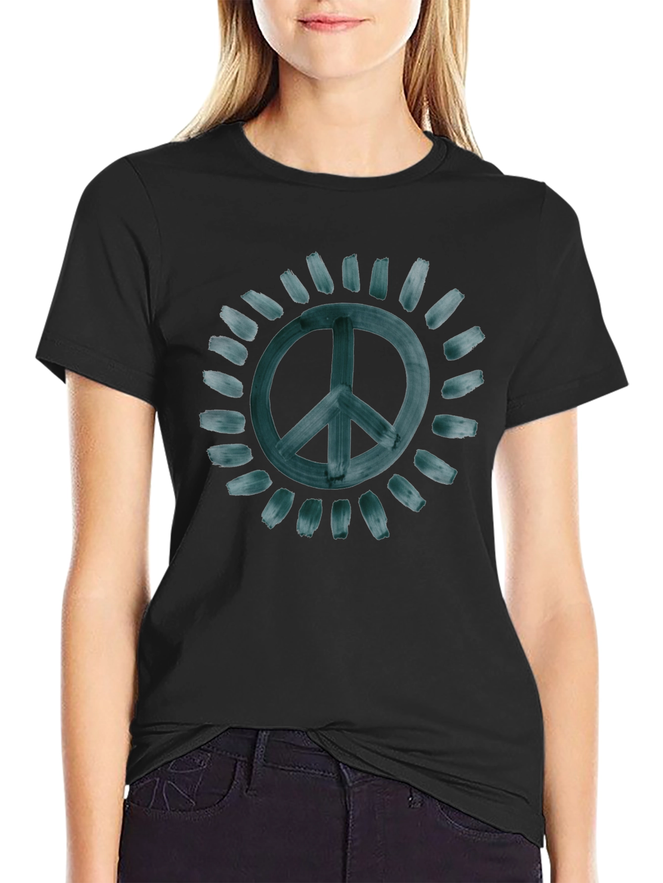 Peace Sign Sunburst Graphic Tee - Black
