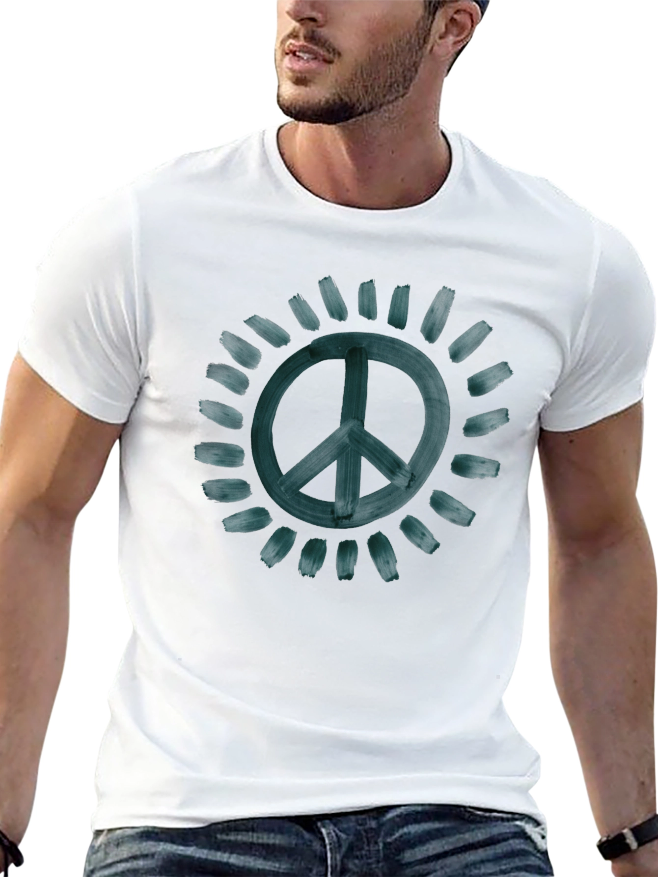 Peace Sign Sunburst Graphic Tee - Black