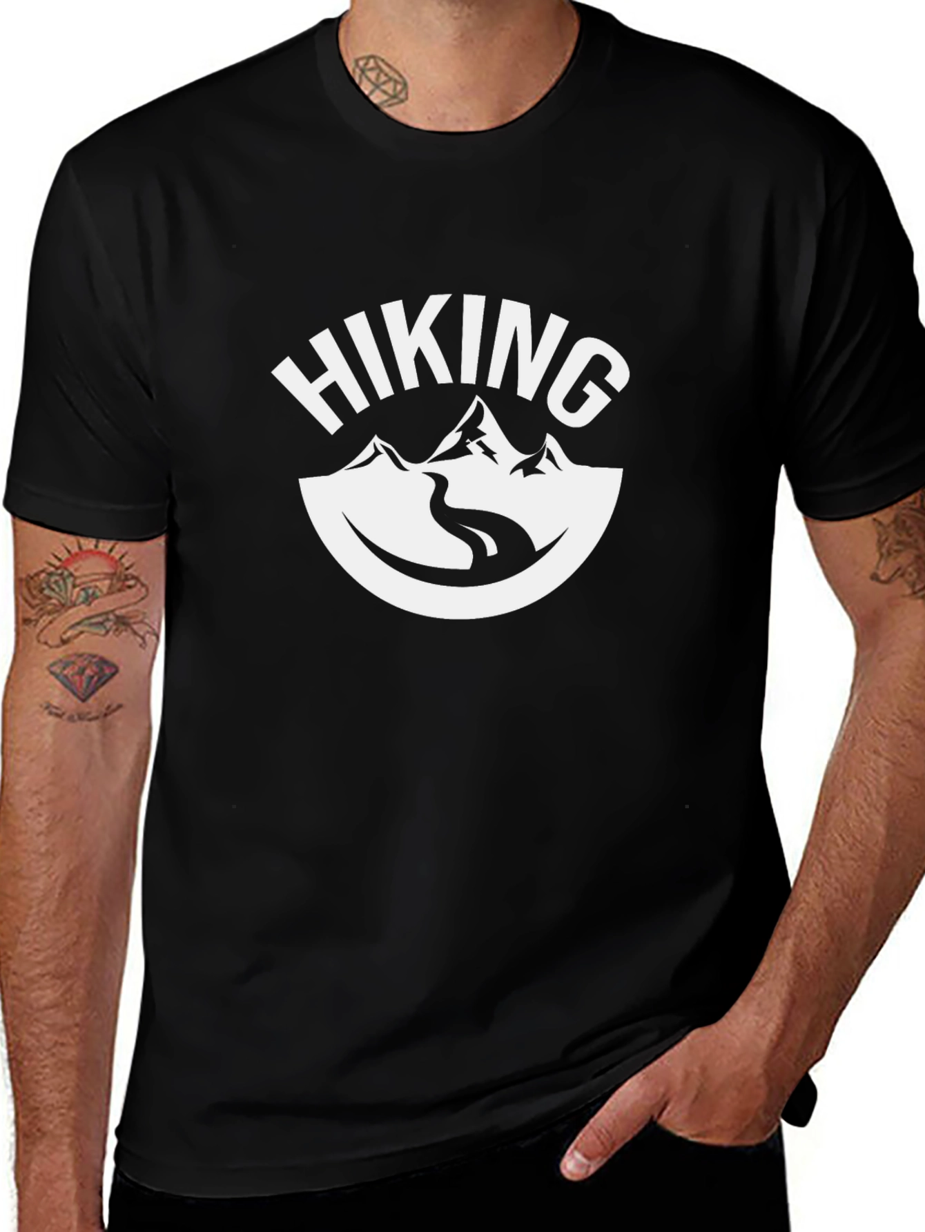 Hiking Graphic Tee - Black Cotton T-Shirt
