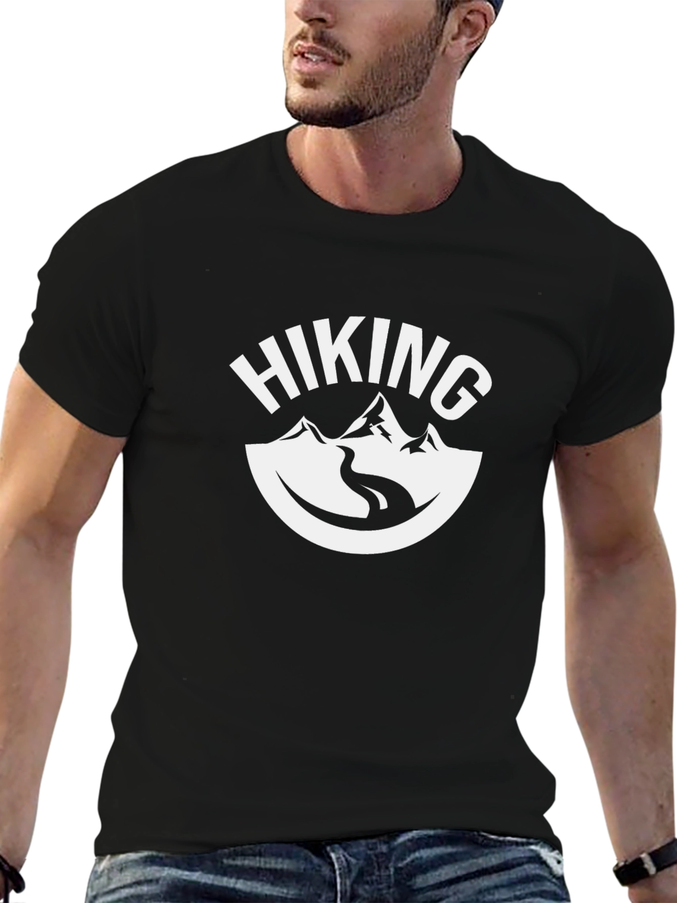 Hiking Graphic Tee - Black Cotton T-Shirt