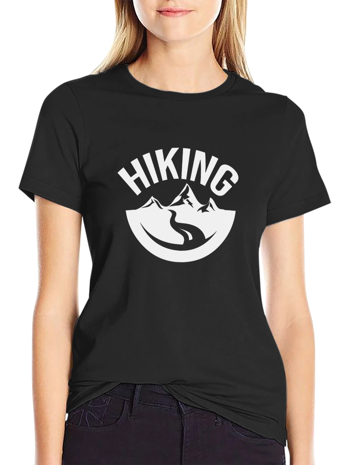 Hiking Graphic Tee - Black Cotton T-Shirt