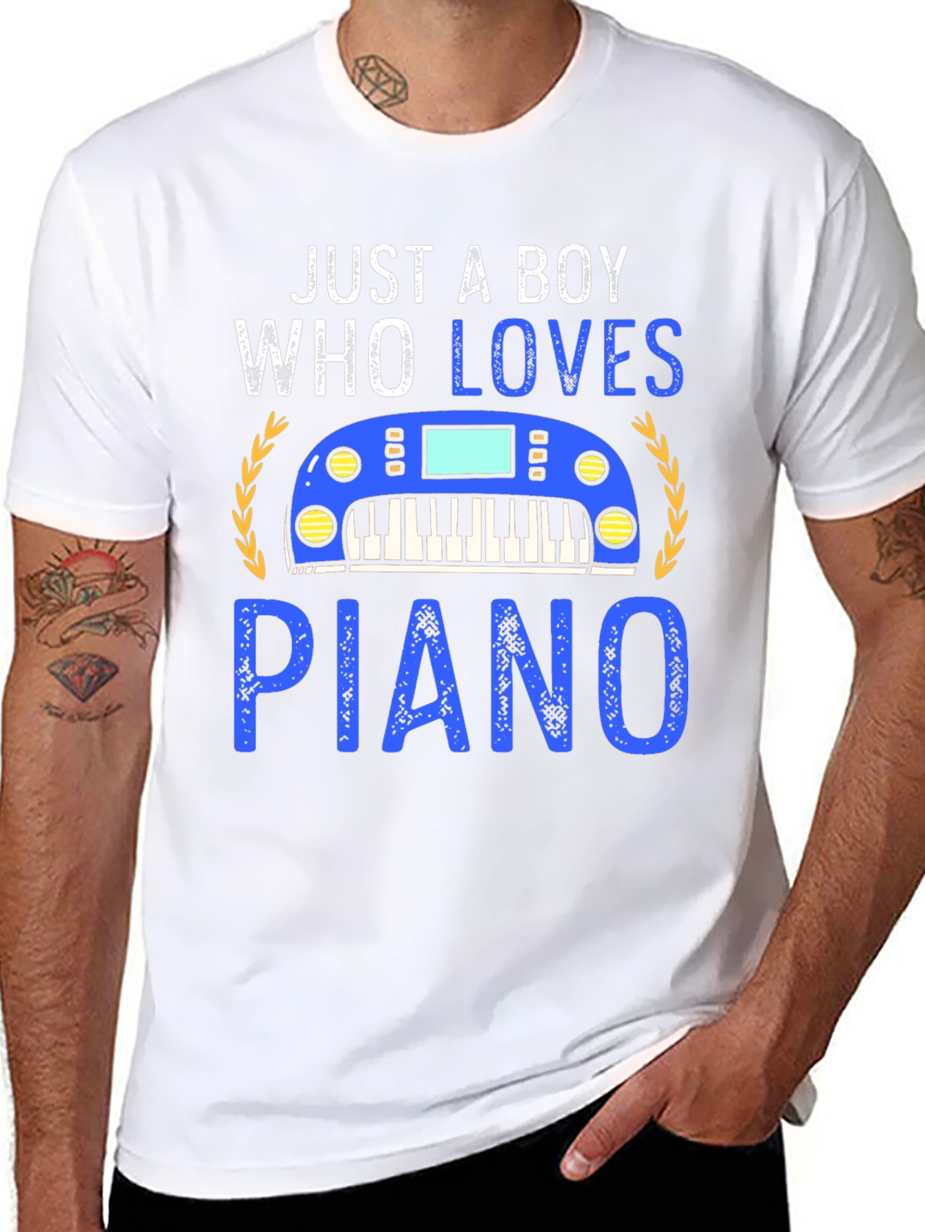 Just A Boy Who Loves Piano Black T-Shirt