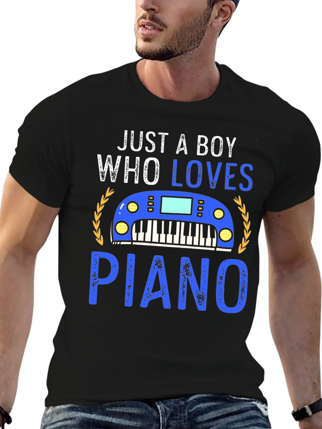 Just A Boy Who Loves Piano Black T-Shirt