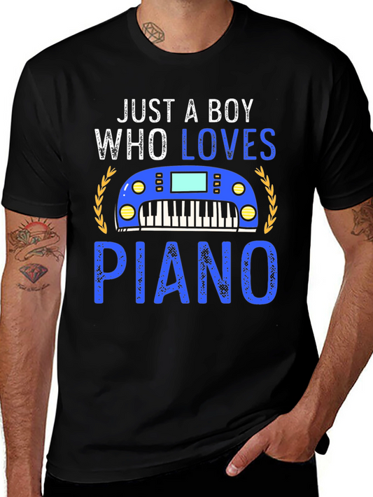 Just A Boy Who Loves Piano Black T-Shirt
