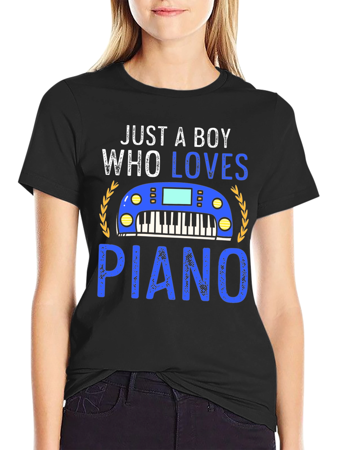 Just A Boy Who Loves Piano Black T-Shirt