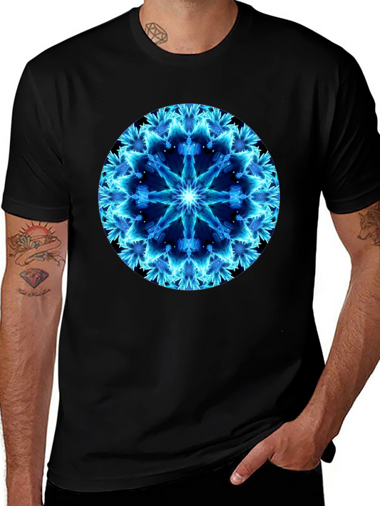 Electric Blue Mandala Black T-Shirt