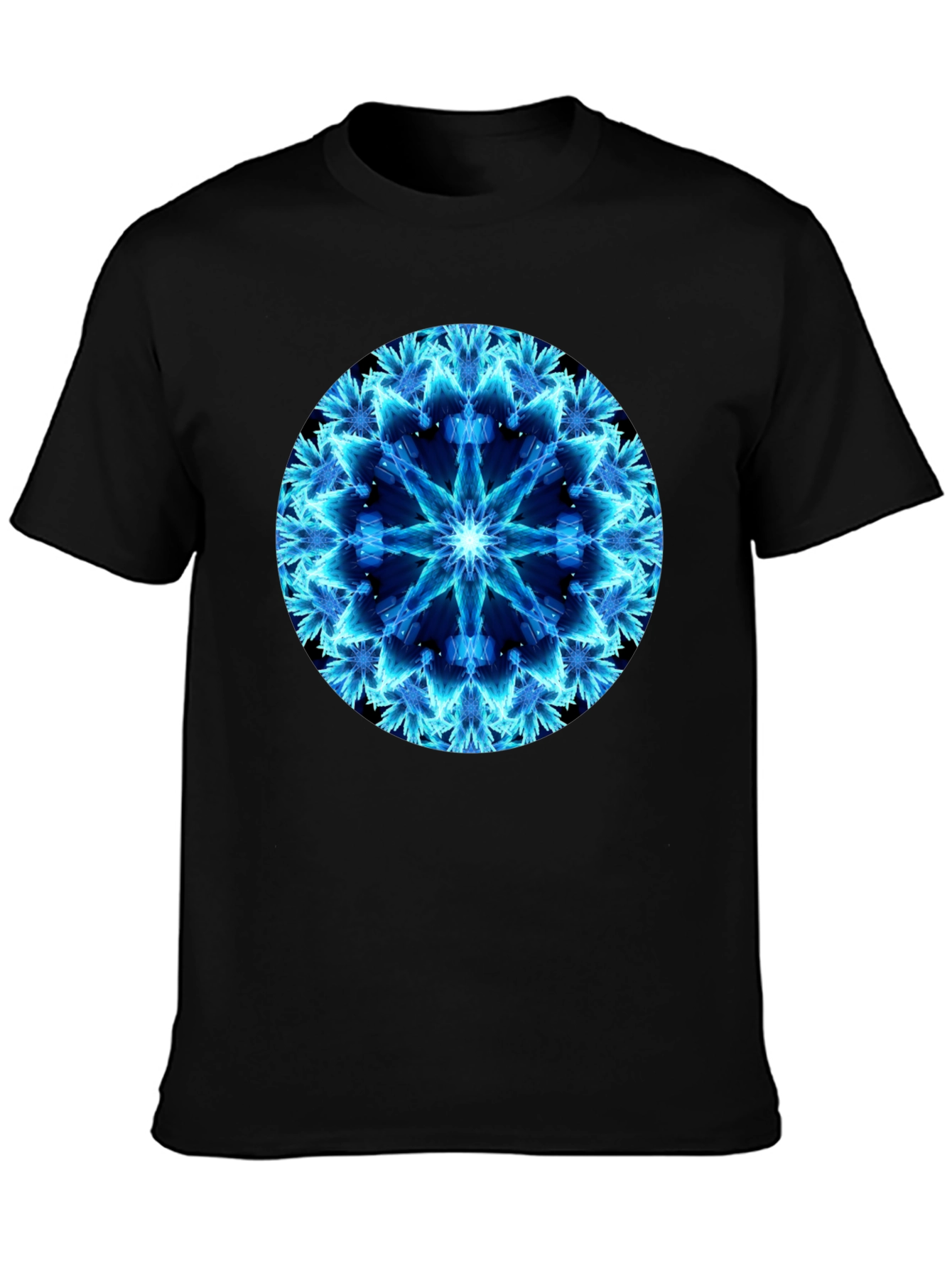 Electric Blue Mandala Black T-Shirt