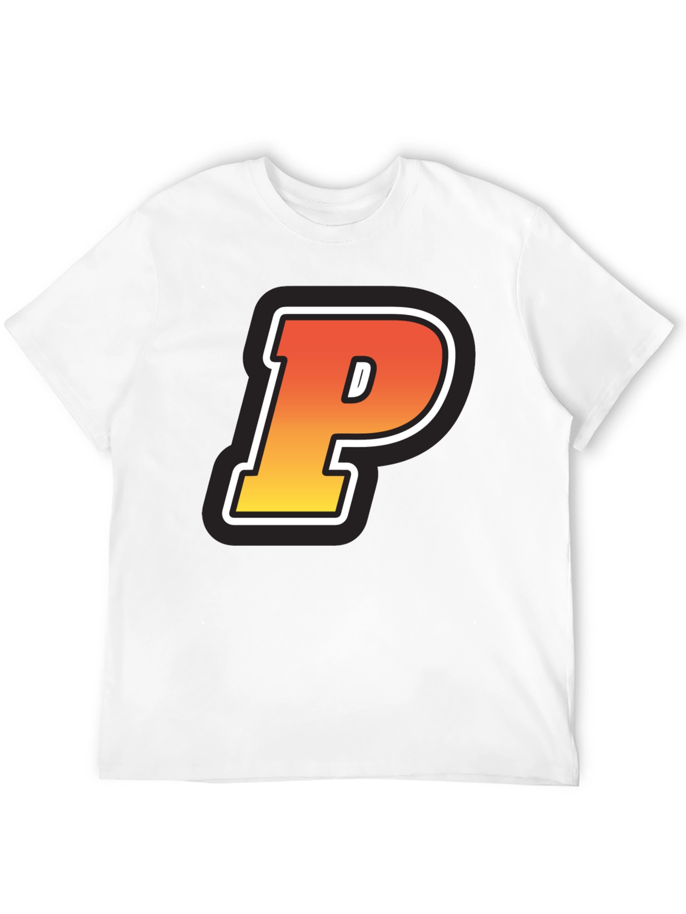 Retro P Letter T-Shirt - Black Cotton Tee