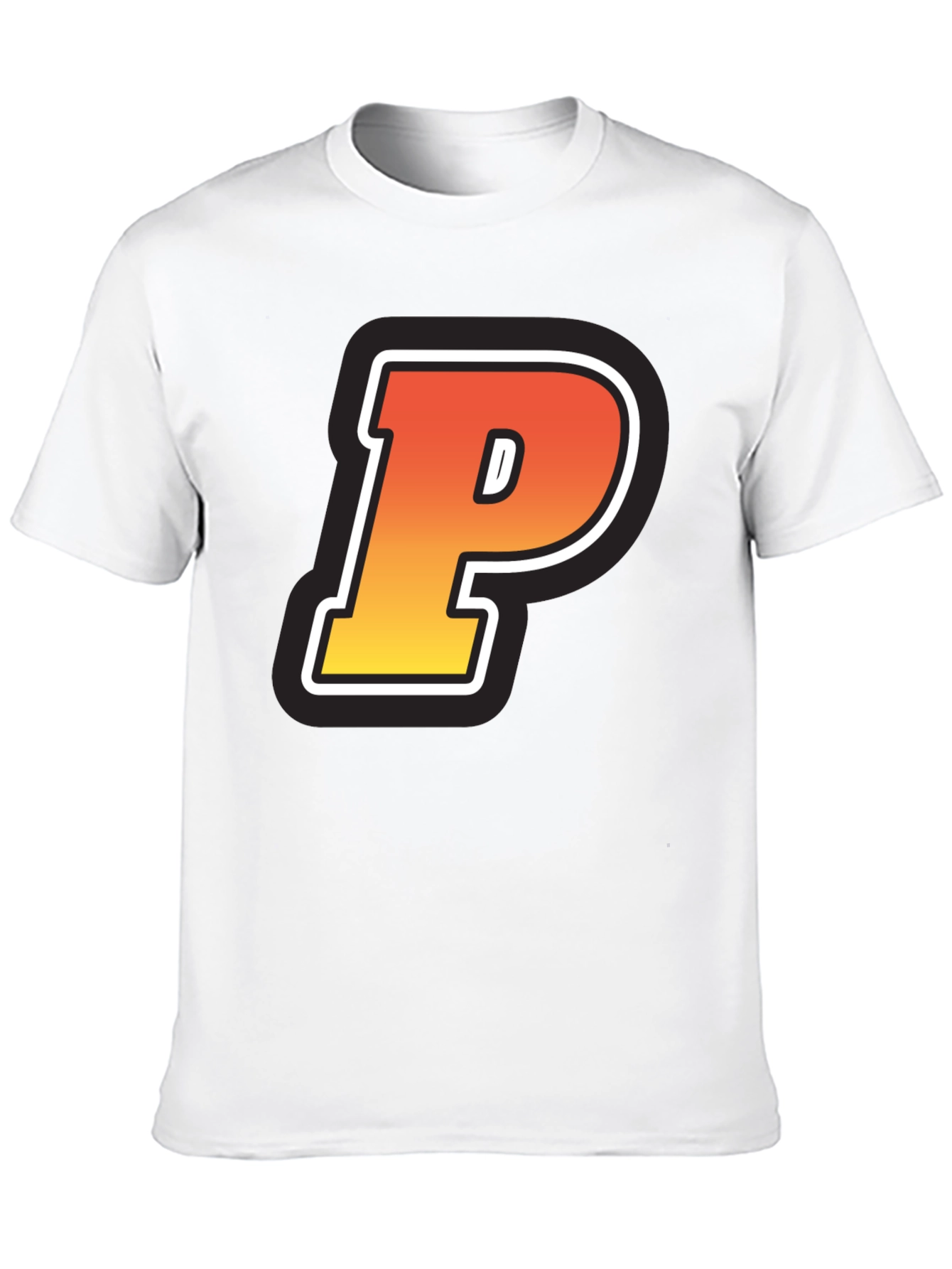 Retro P Letter T-Shirt - Black Cotton Tee