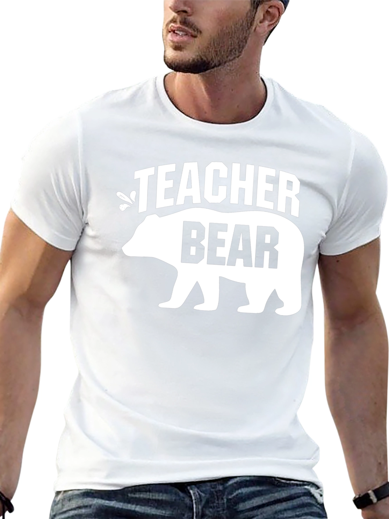 Teacher Bear Graphic T-Shirt - Black Crew Neck