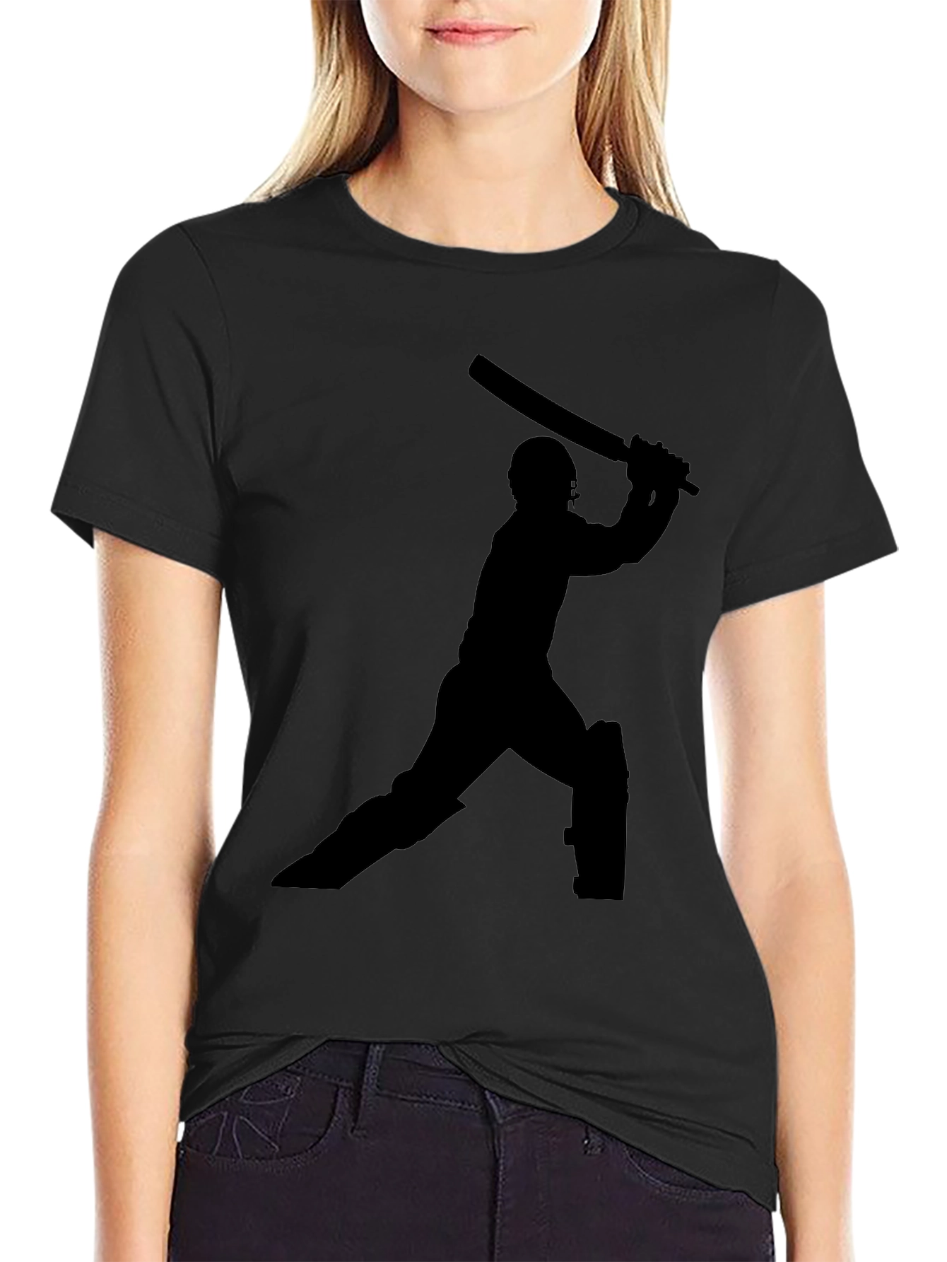 Cricket Player Silhouette Black T-Shirt