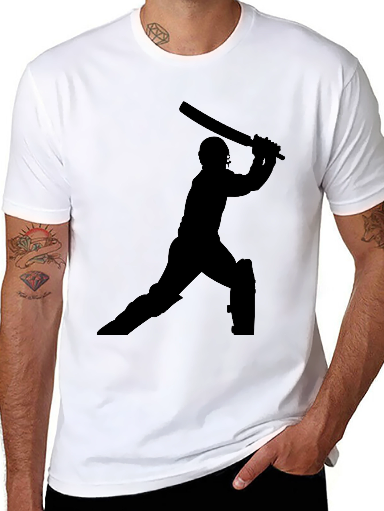 Cricket Player Silhouette Black T-Shirt
