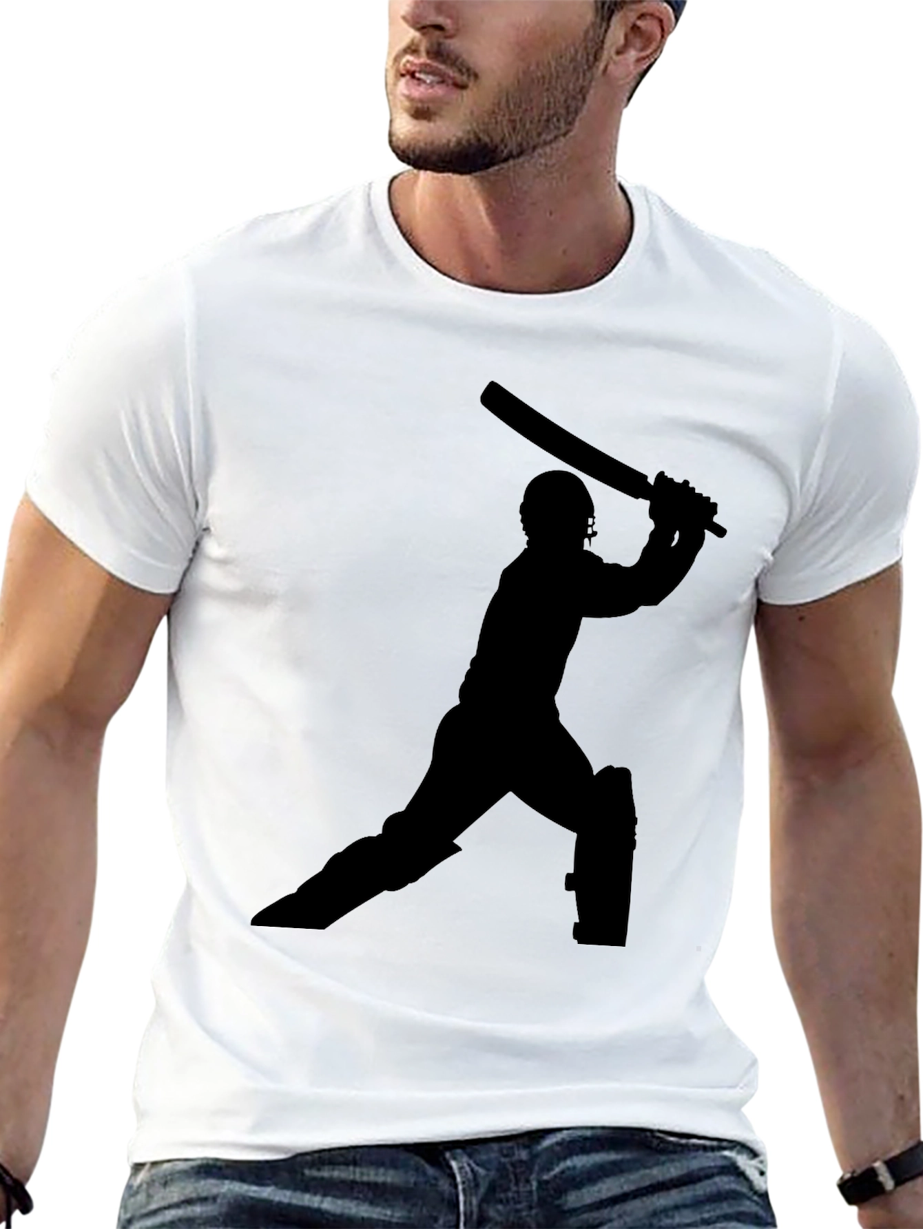Cricket Player Silhouette Black T-Shirt