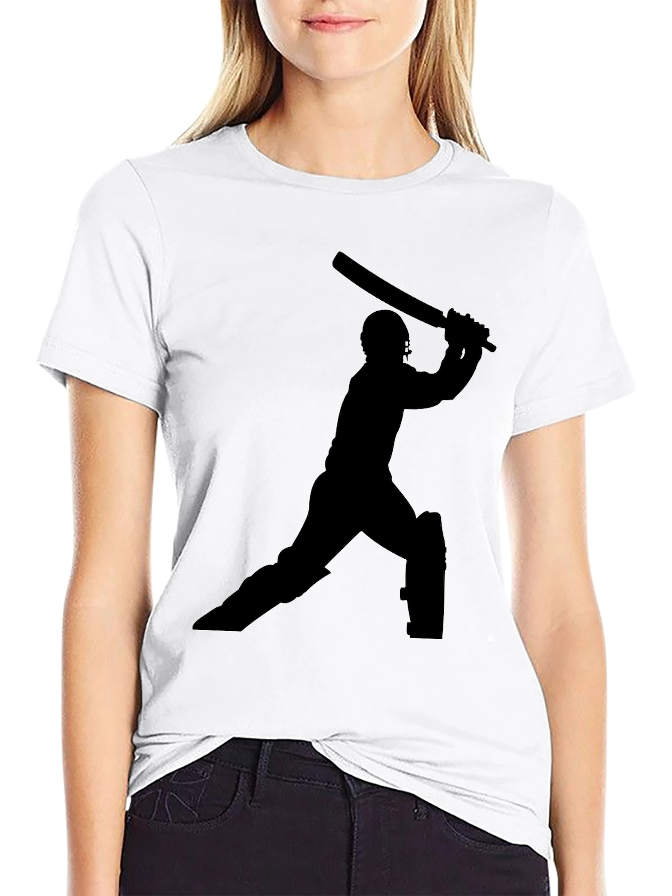 Cricket Player Silhouette Black T-Shirt