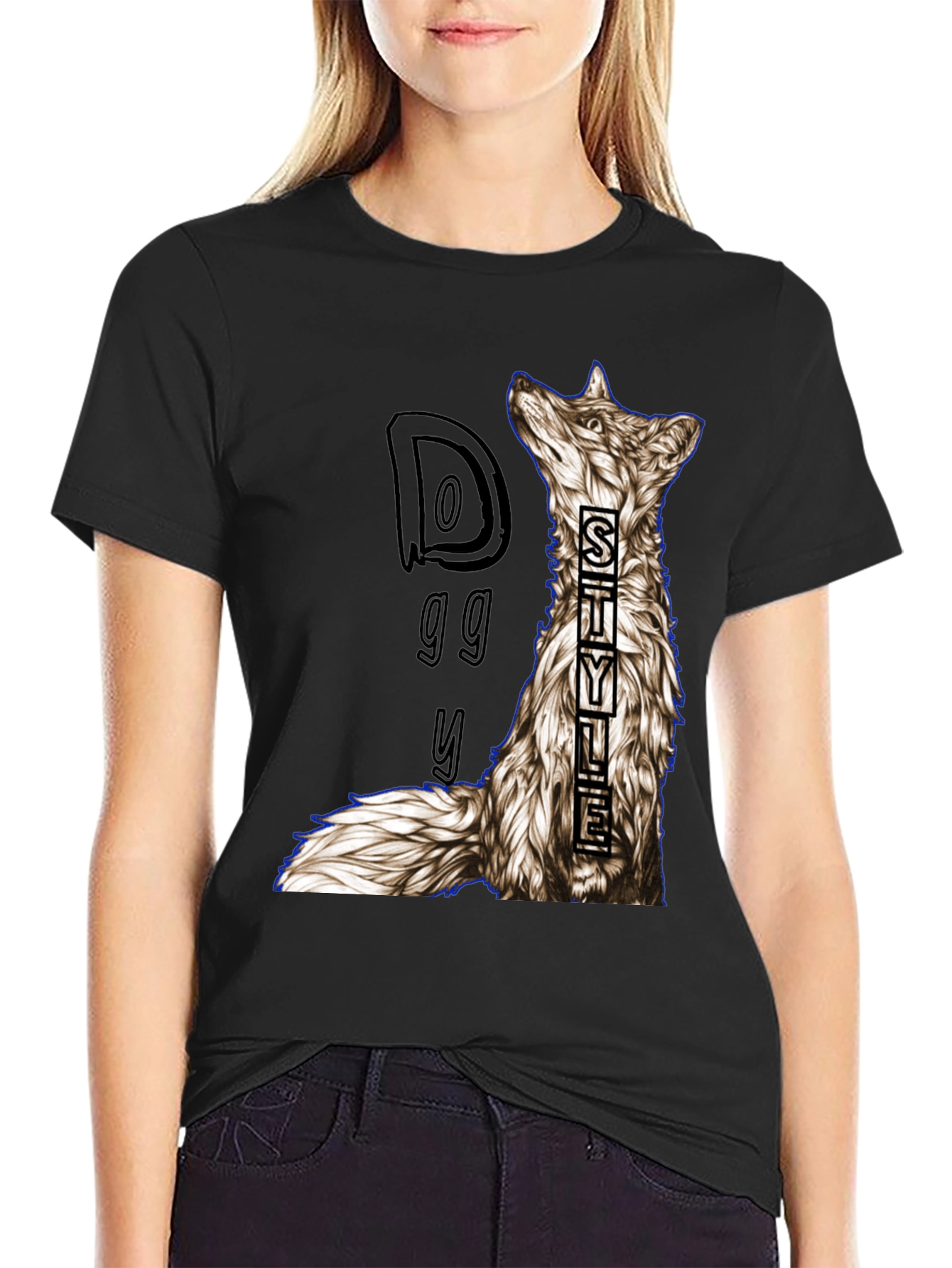 Doggy Style Graphic Print Black T-Shirt