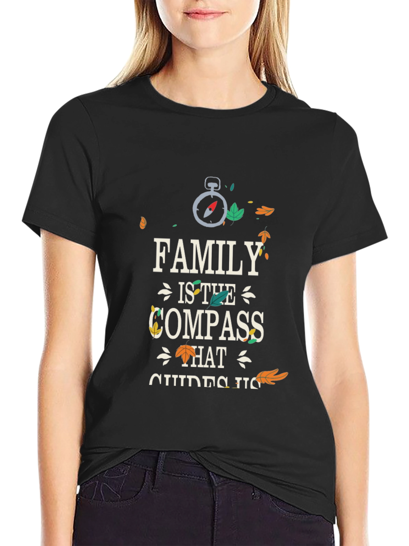 Family is the Compass Black Graphic T-Shirt