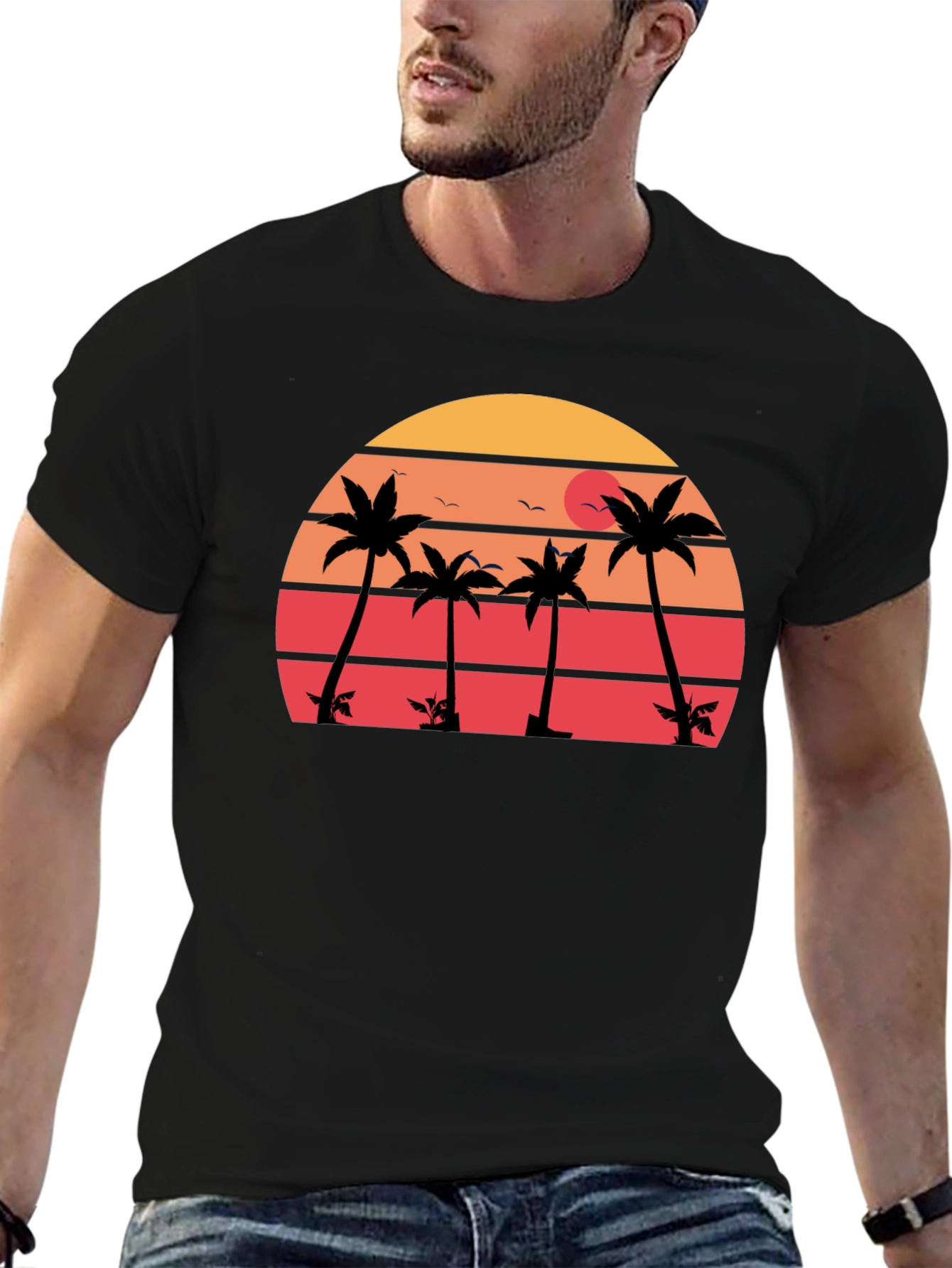 Retro Sunset Palm Tree Graphic T-Shirt