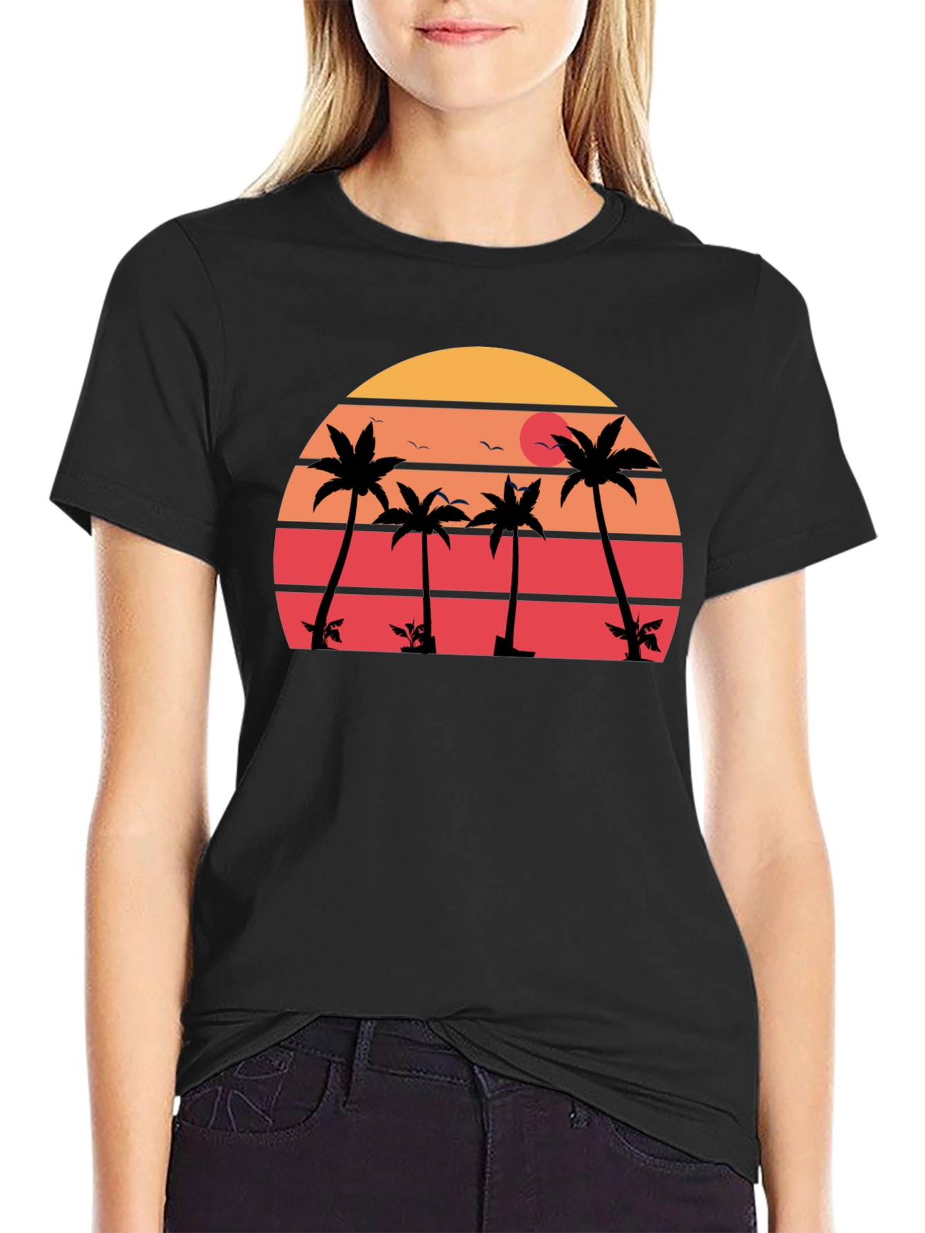 Retro Sunset Palm Tree Graphic T-Shirt
