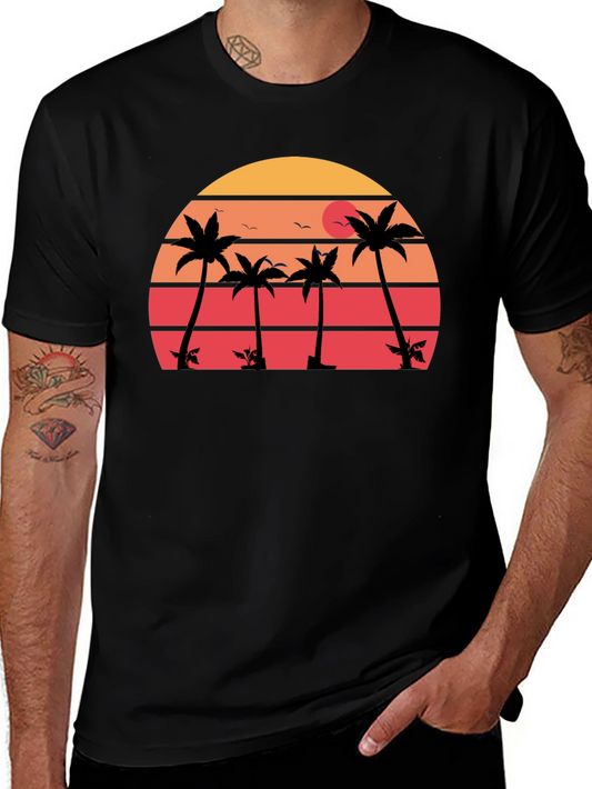 Retro Sunset Palm Tree Graphic T-Shirt