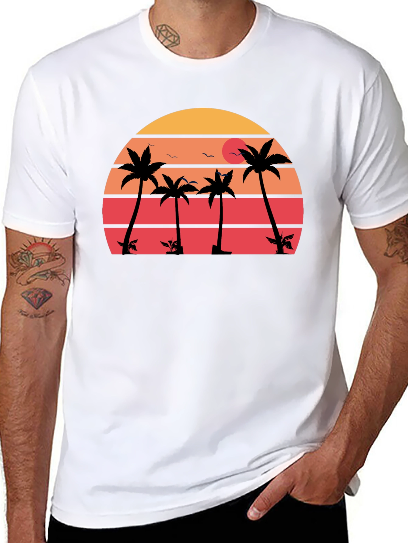 Retro Sunset Palm Tree Graphic T-Shirt