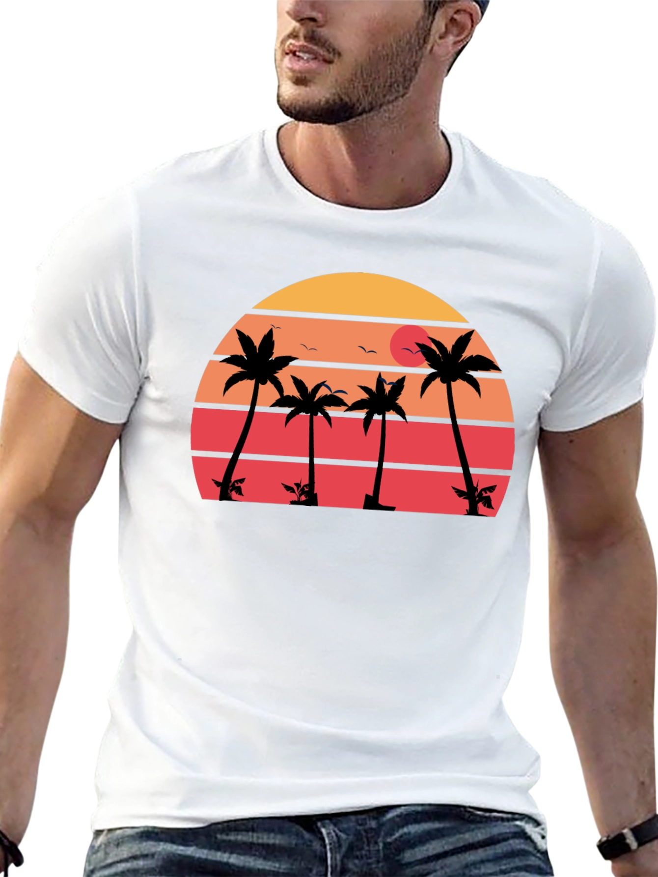 Retro Sunset Palm Tree Graphic T-Shirt