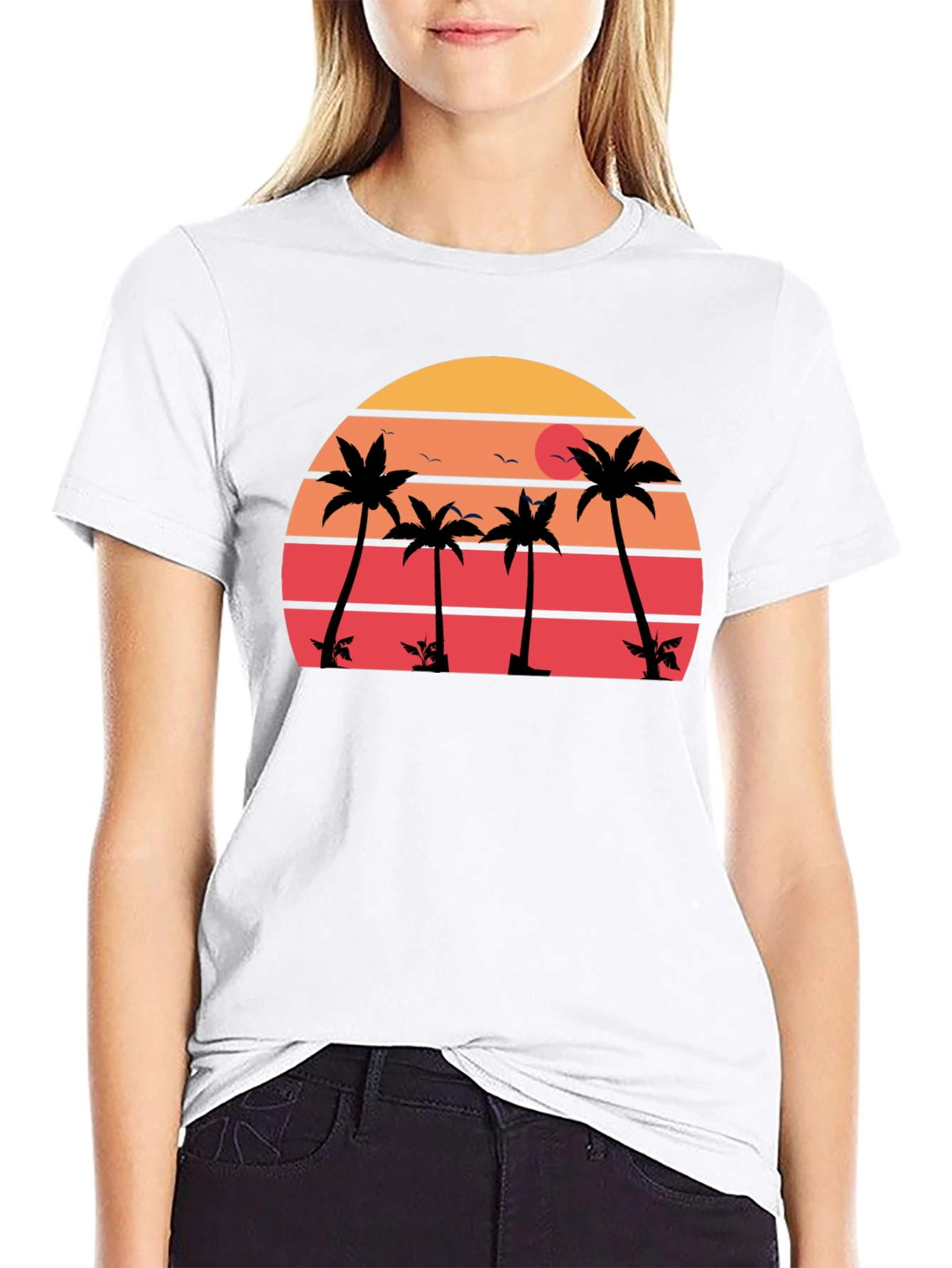 Retro Sunset Palm Tree Graphic T-Shirt