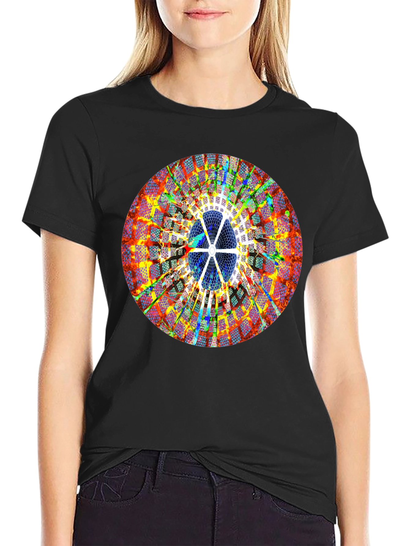Abstract Circle Print Black T-Shirt