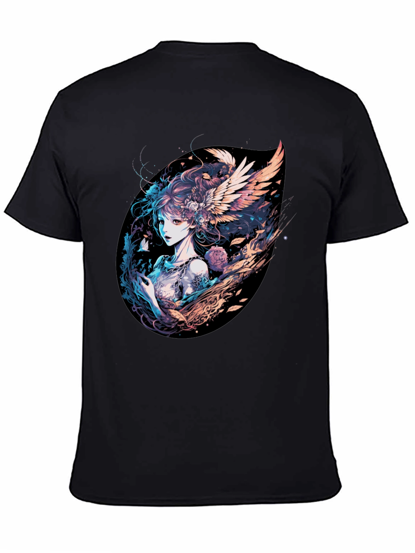 Winged Anime Girl Black T-Shirt