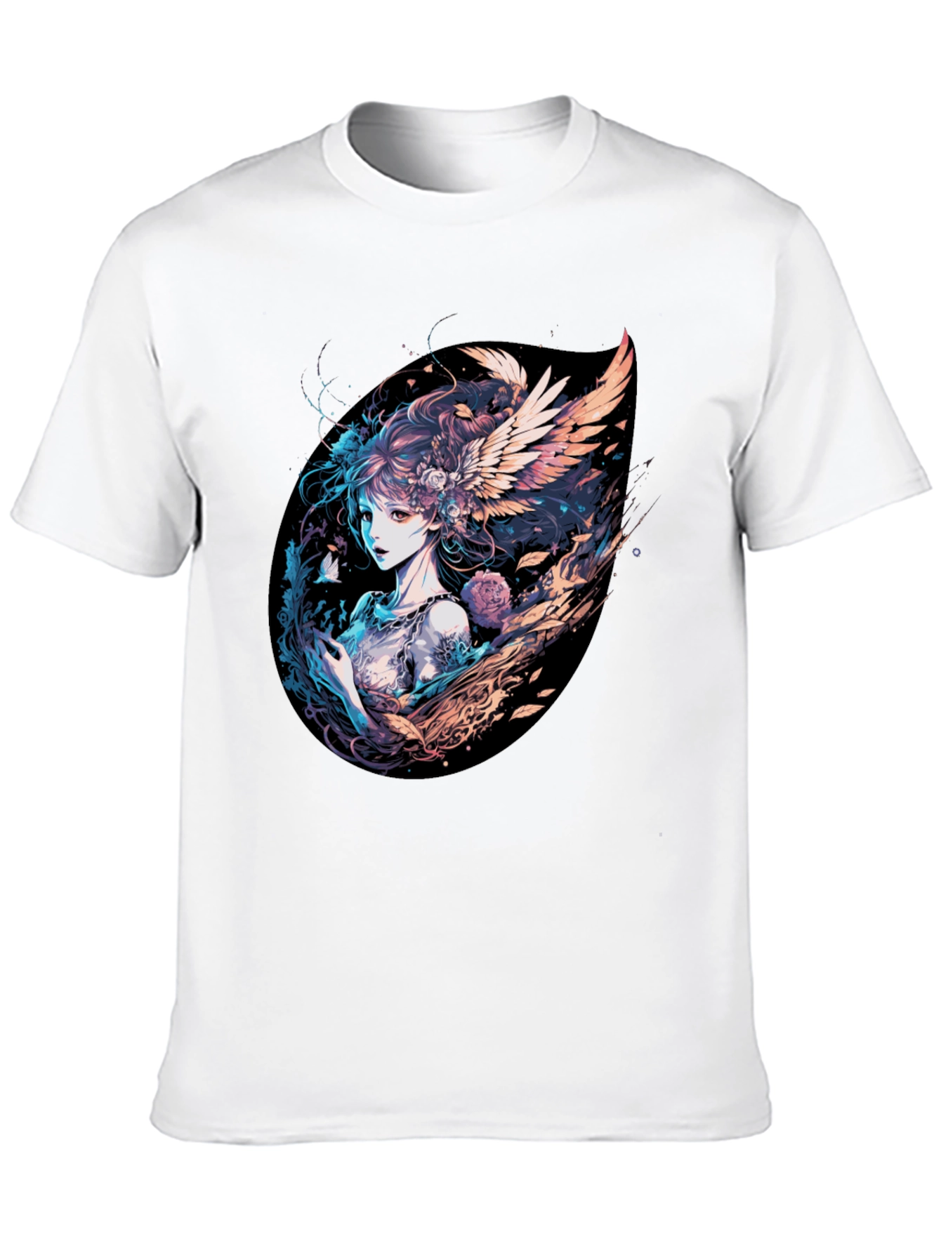Winged Anime Girl Black T-Shirt
