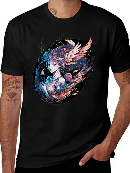Winged Anime Girl Black T-Shirt