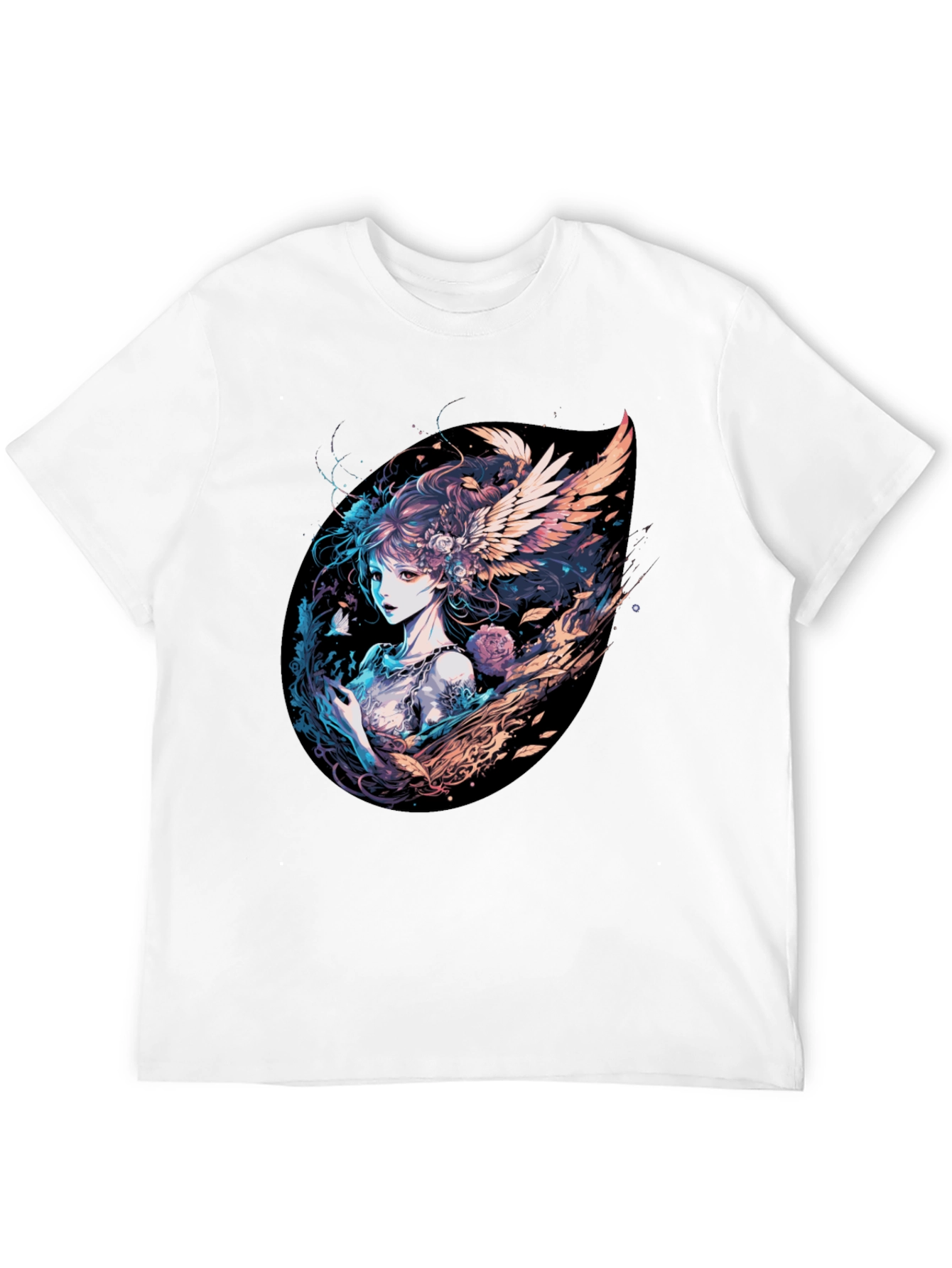 Winged Anime Girl Black T-Shirt