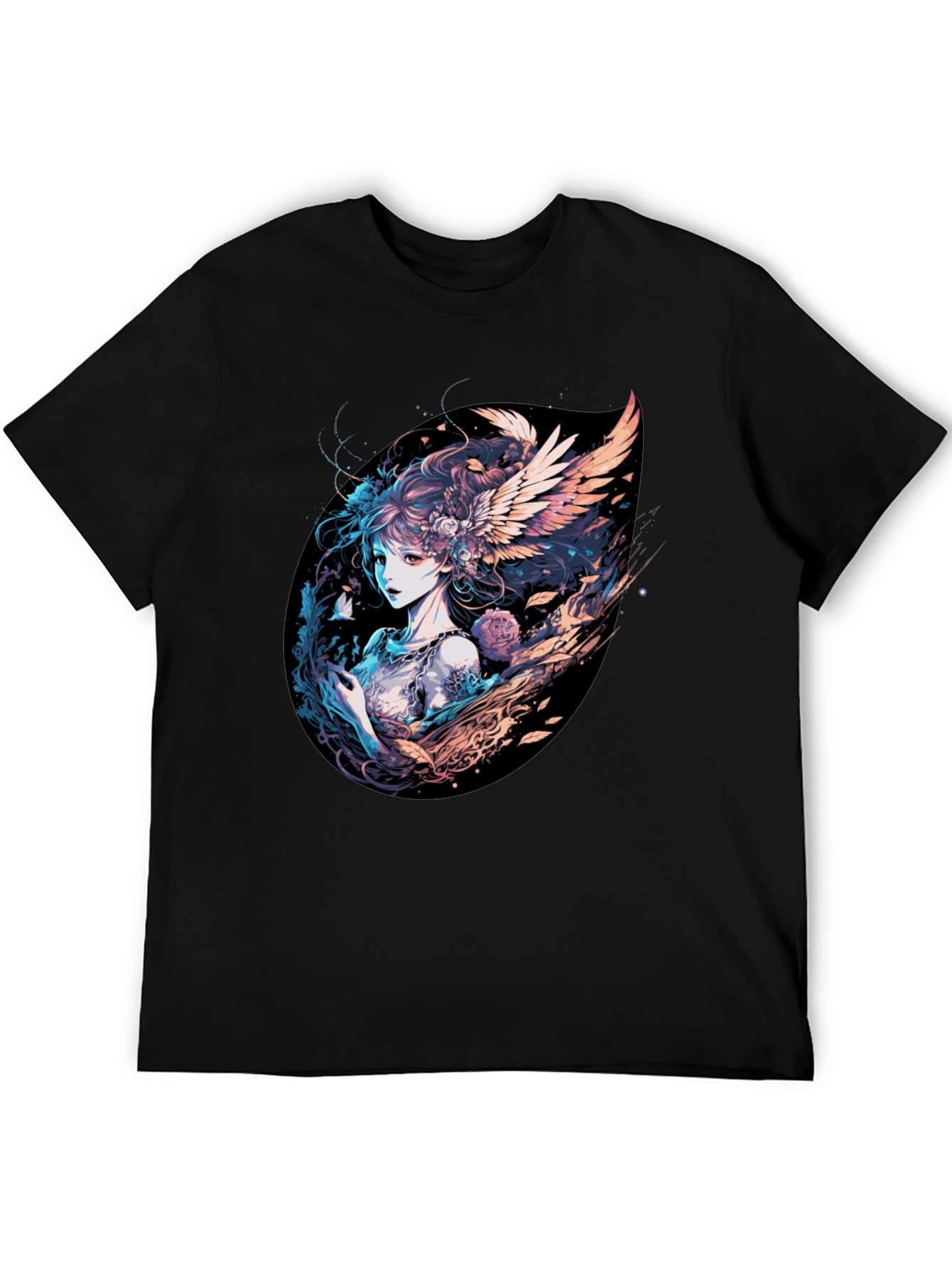 Winged Anime Girl Black T-Shirt