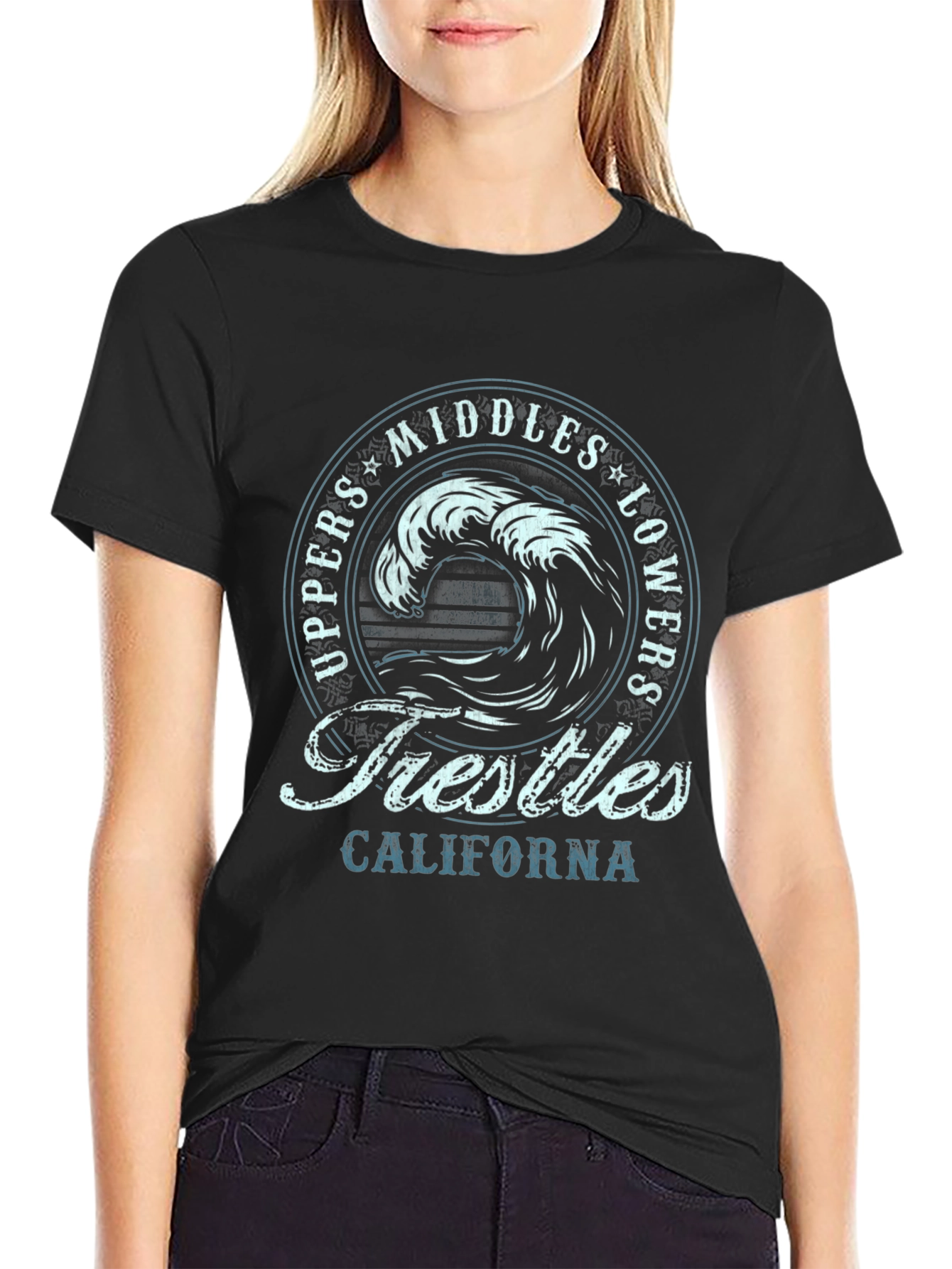 Trestles California Wave Graphic T-Shirt - Black
