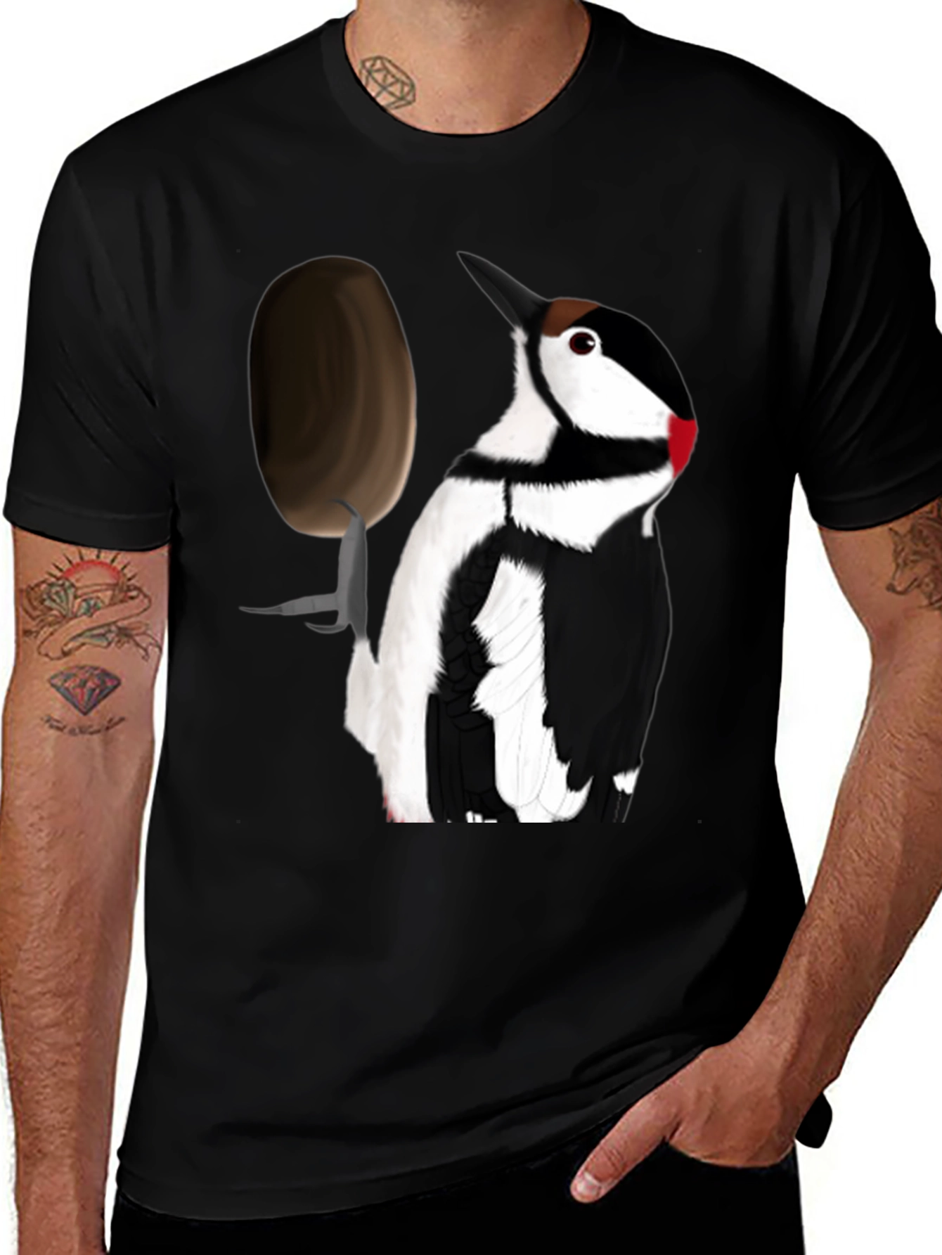 Woodpecker T-Shirt - Black Crew Neck Tee