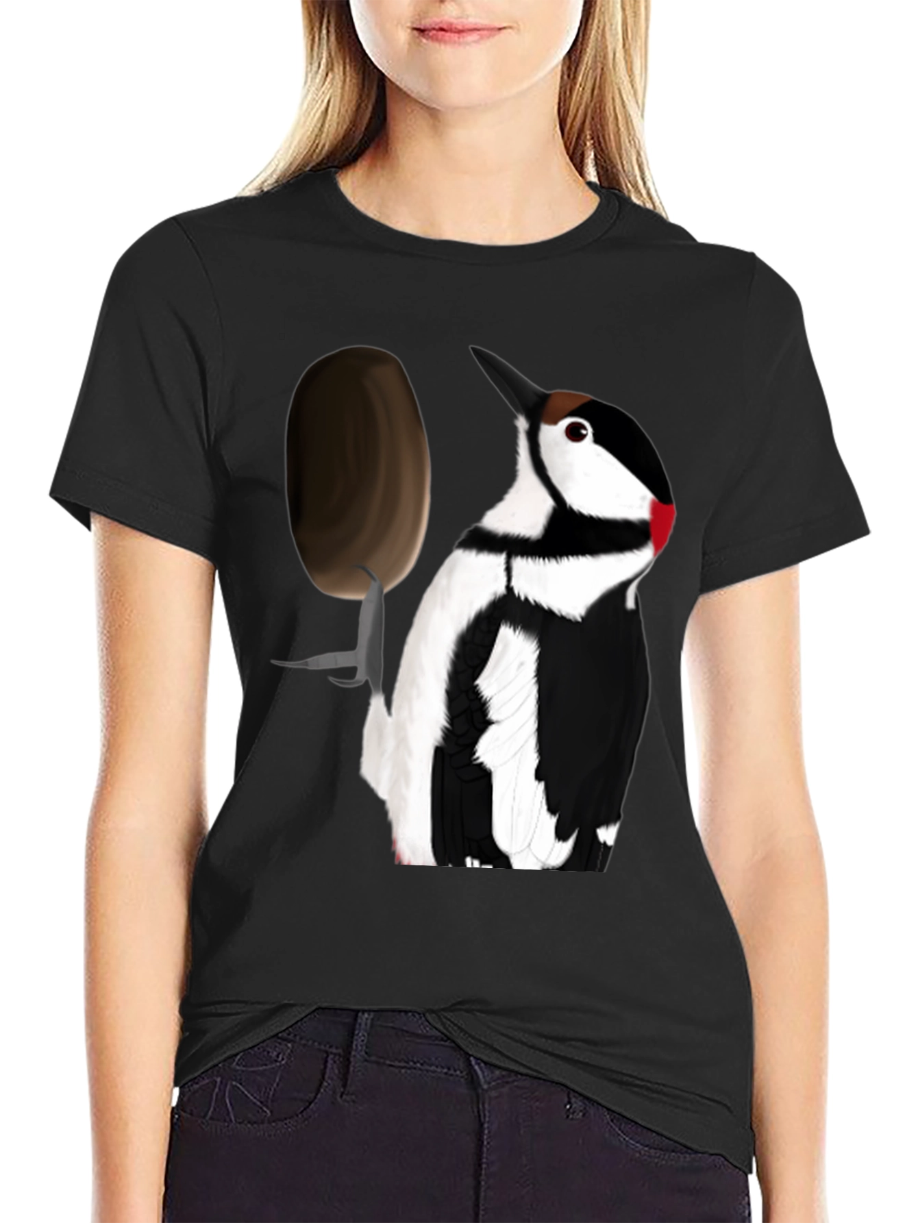 Woodpecker T-Shirt - Black Crew Neck Tee