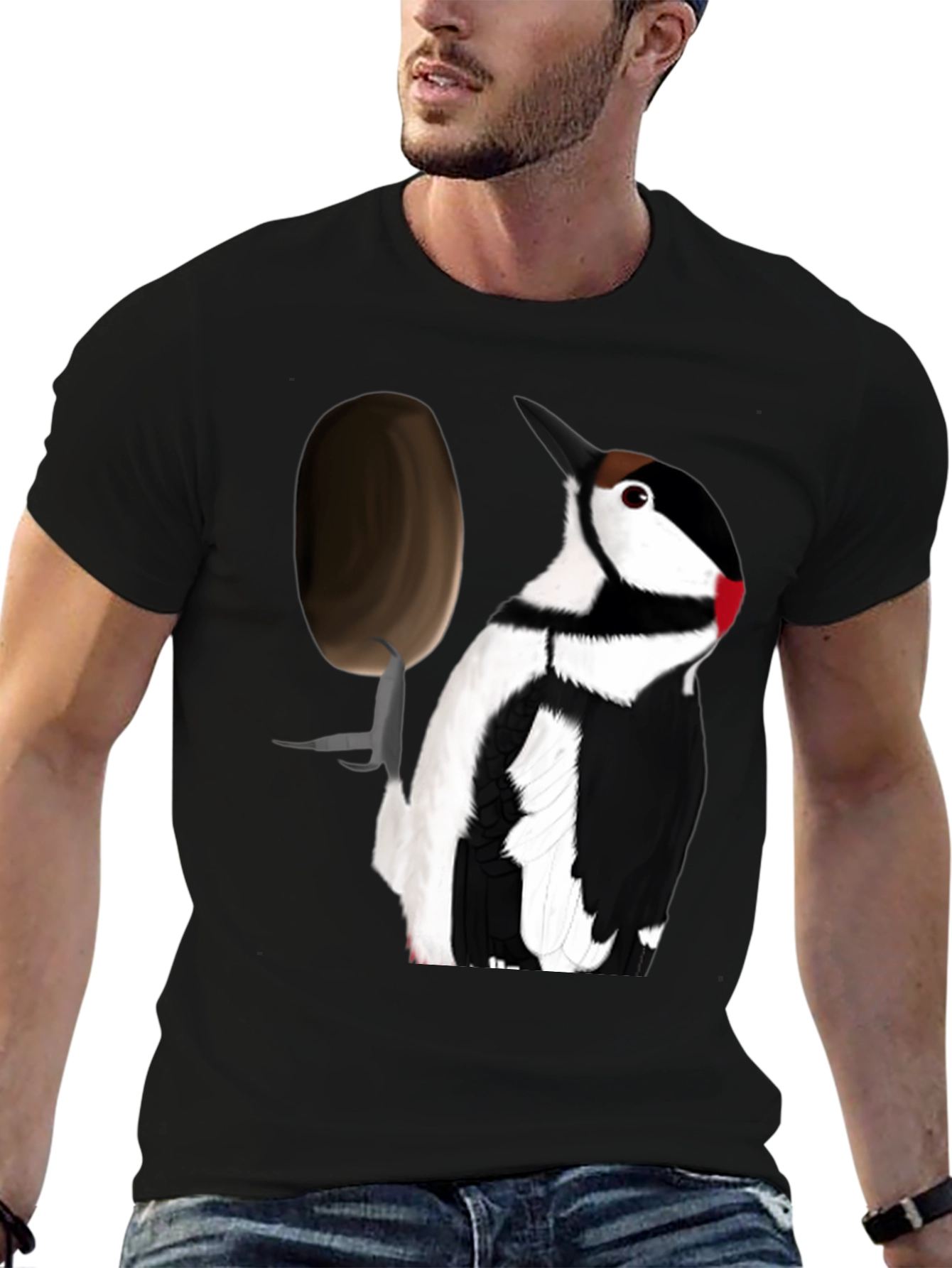Woodpecker T-Shirt - Black Crew Neck Tee