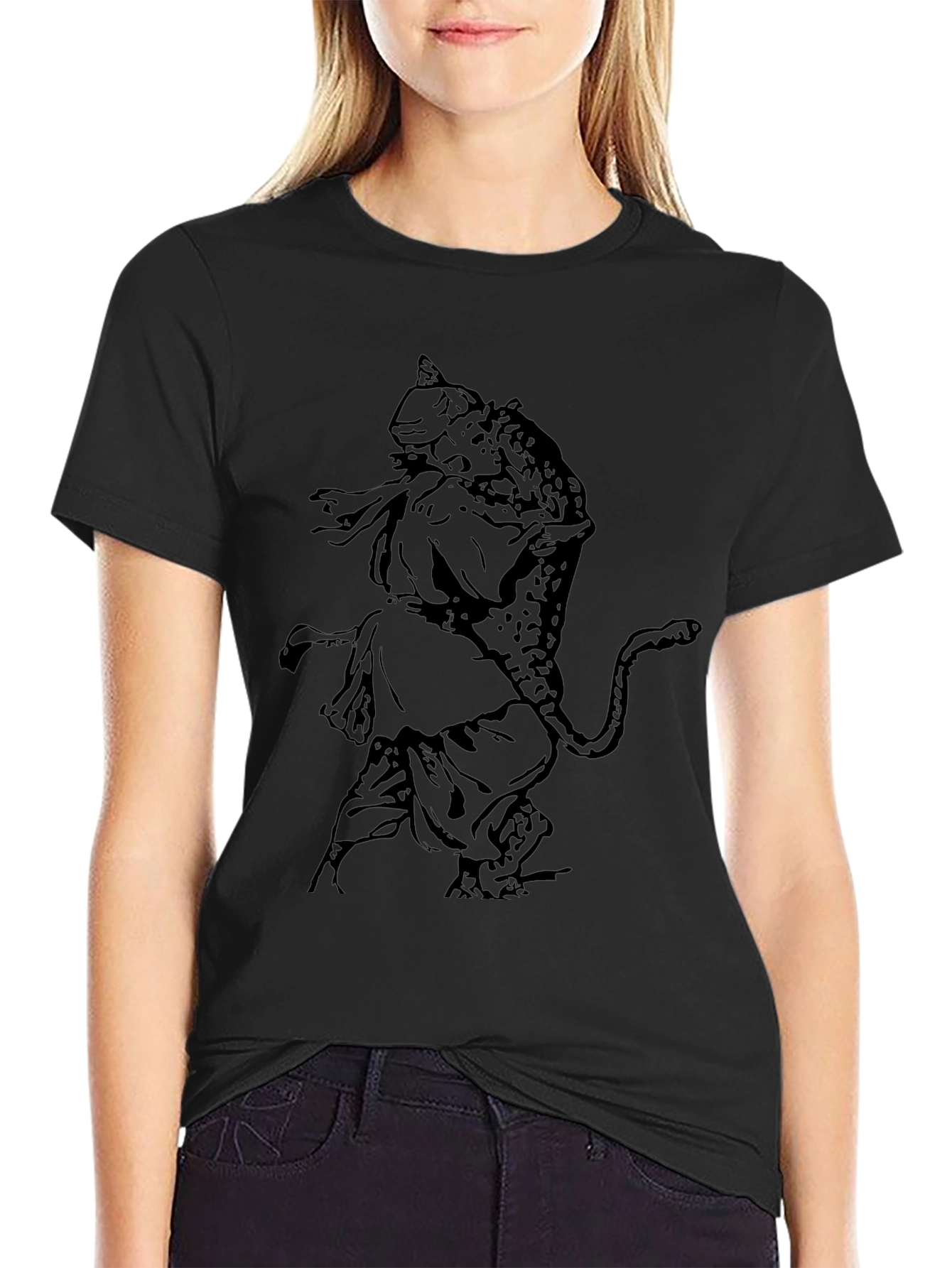 Black T-Shirt with Warrior & Leopard Graphic
