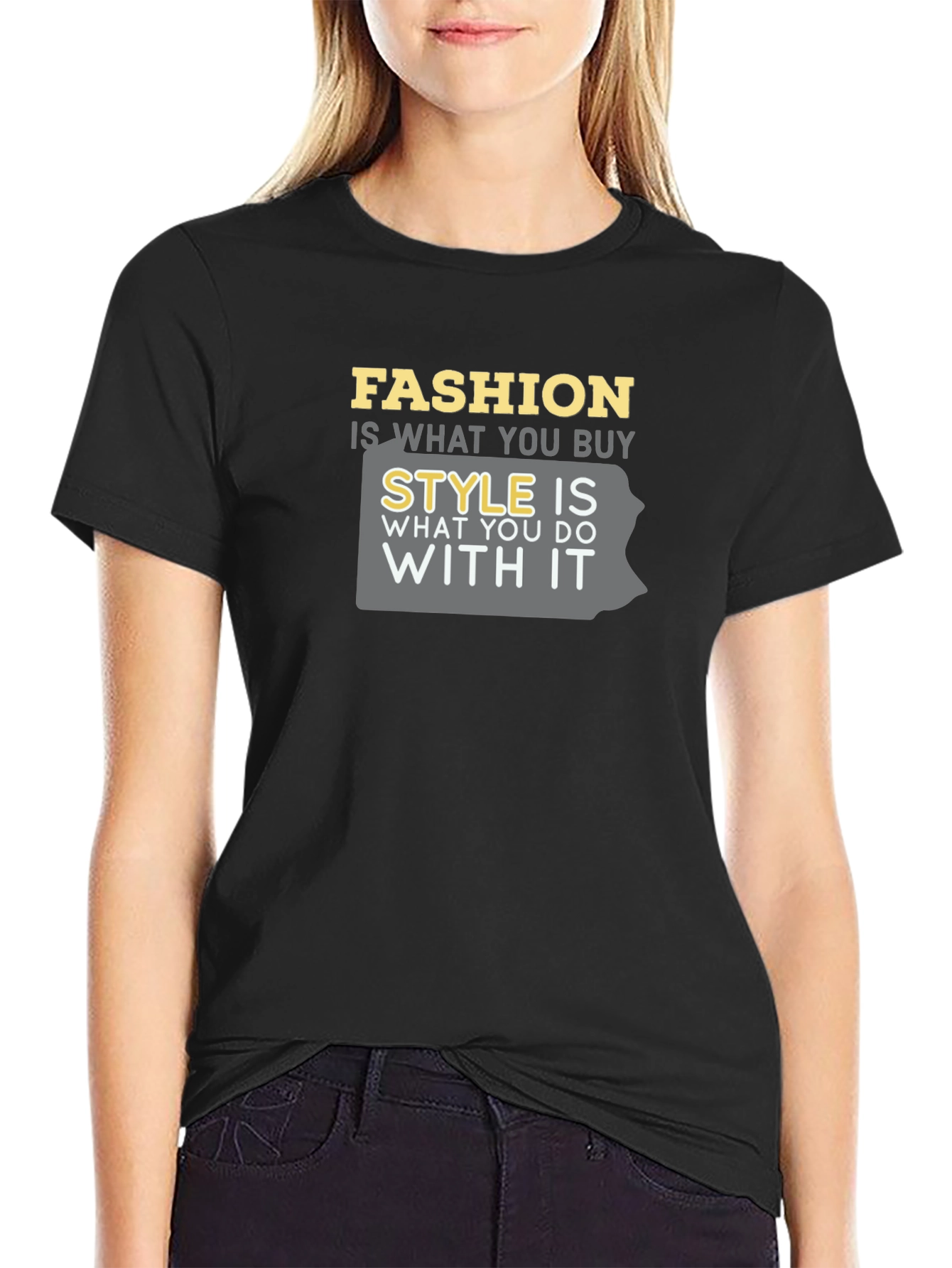 Fashion & Style Graphic Tee - Black Crew Neck