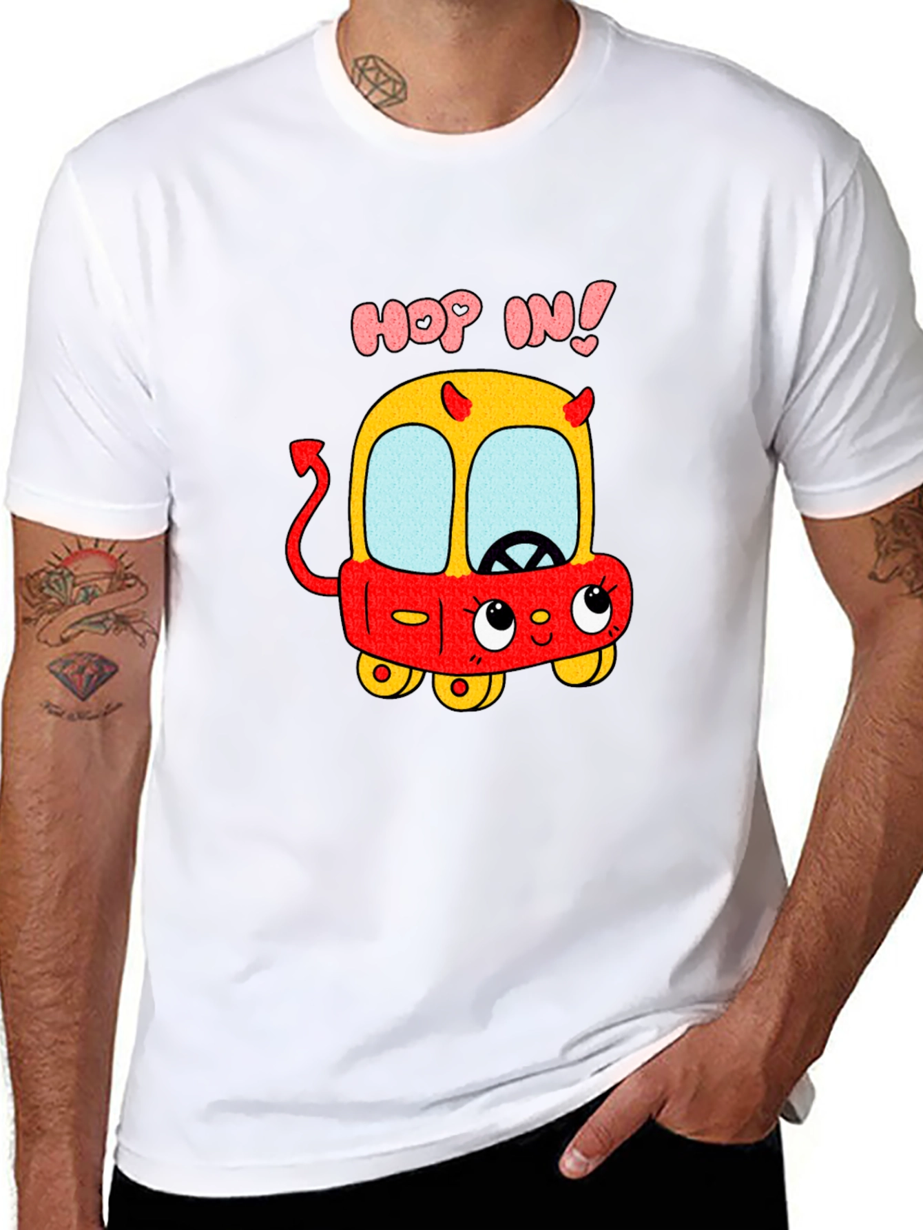 Funny Cartoon Devil Car T-Shirt - Hop In!
