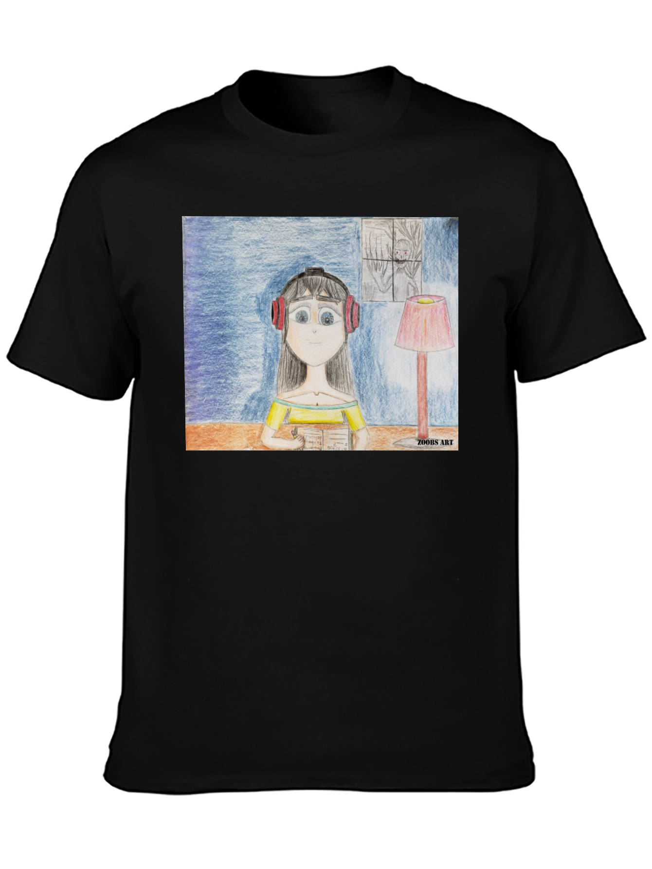 Artistic Girl on a Black T-Shirt
