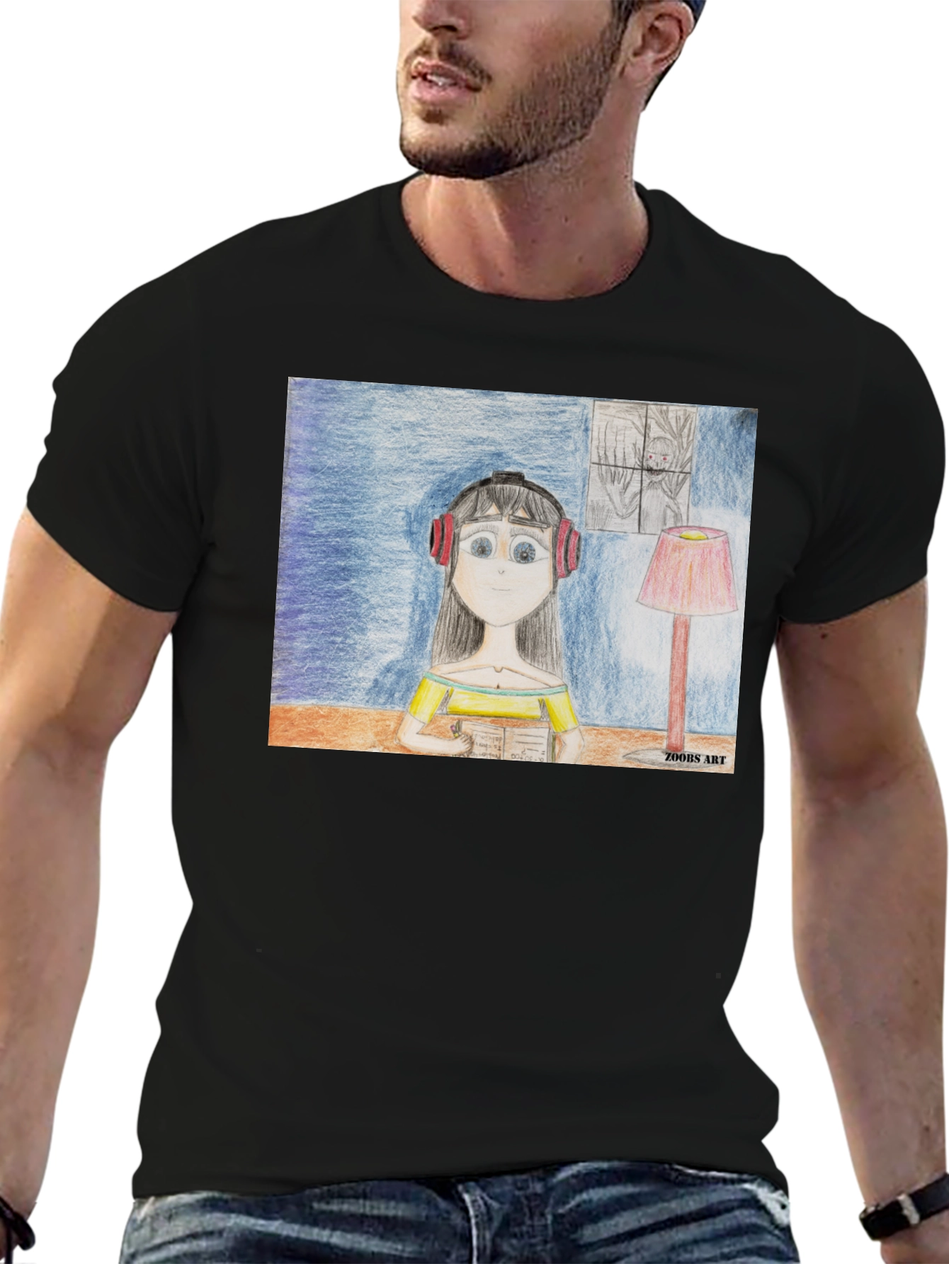 Artistic Girl on a Black T-Shirt