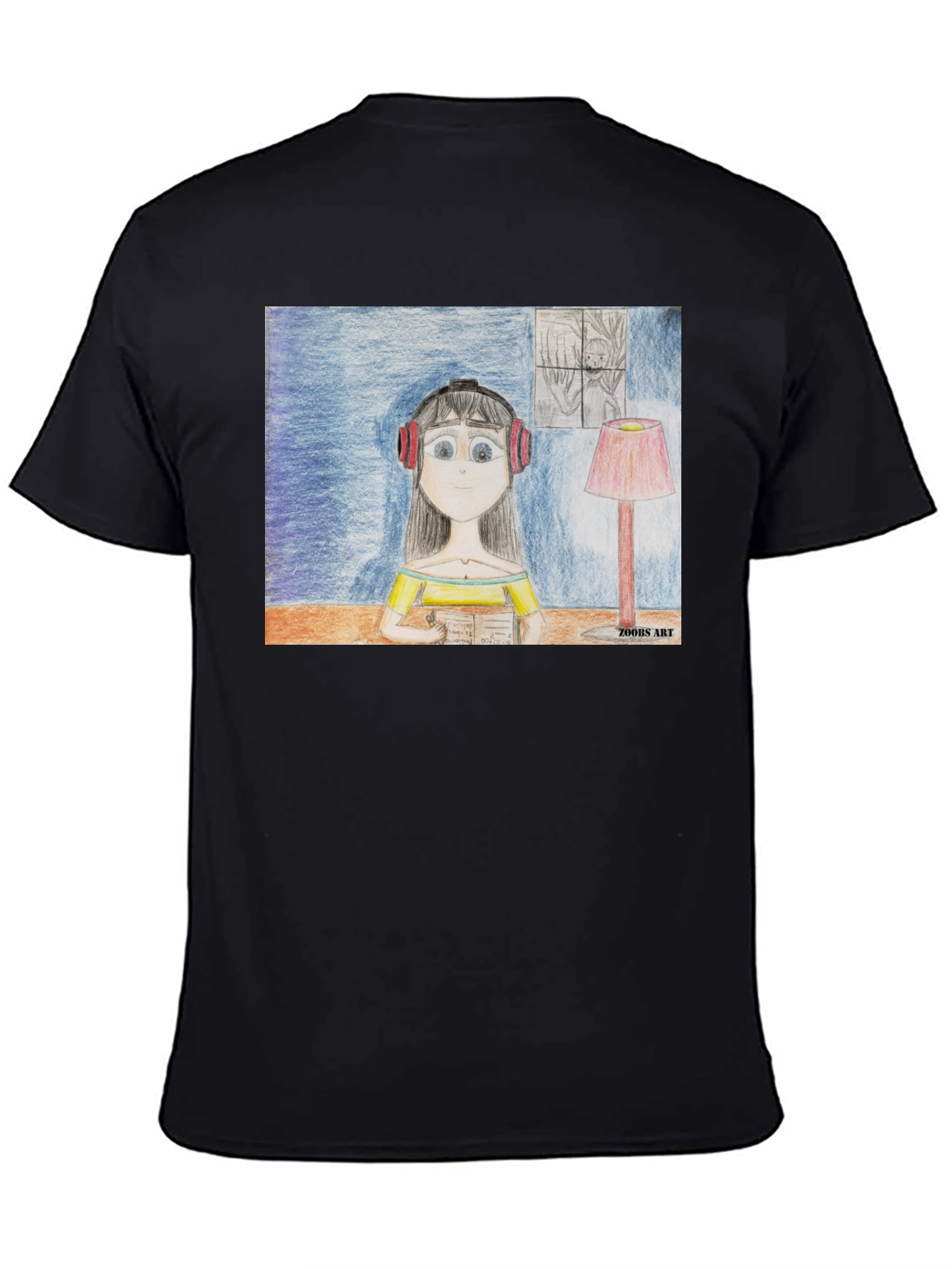 Artistic Girl on a Black T-Shirt