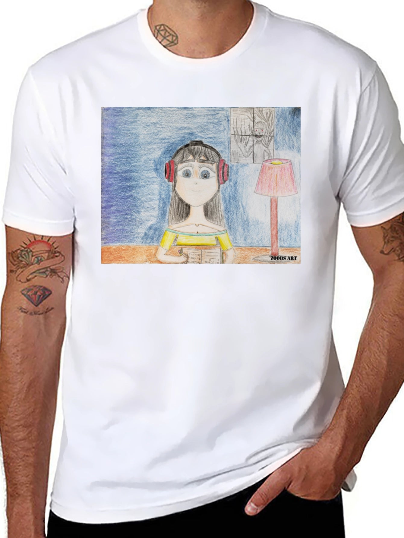 Artistic Girl on a Black T-Shirt