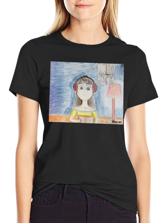 Artistic Girl on a Black T-Shirt