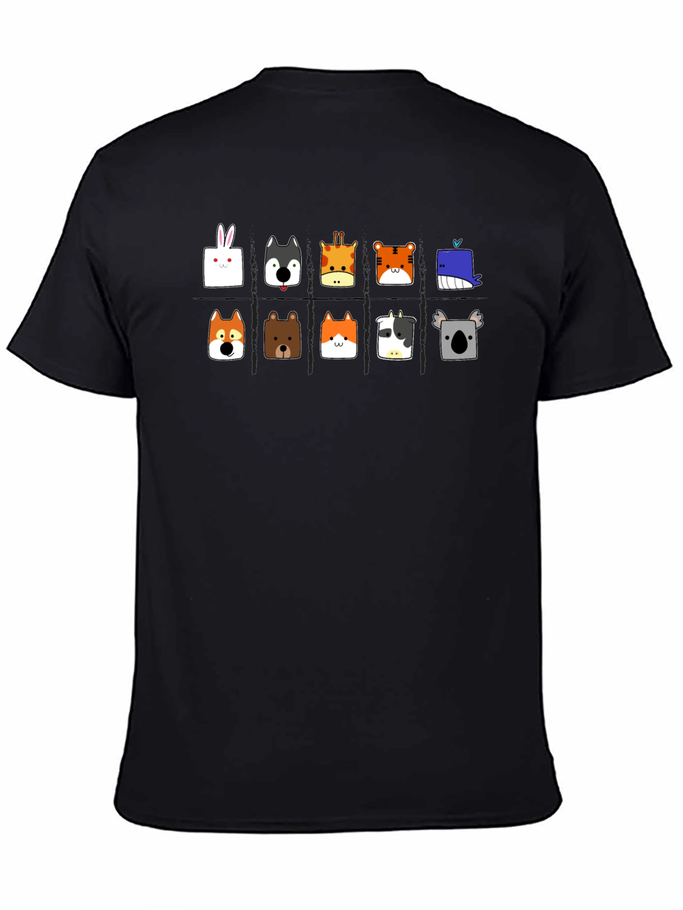 Cute Animal Faces Black T-Shirt
